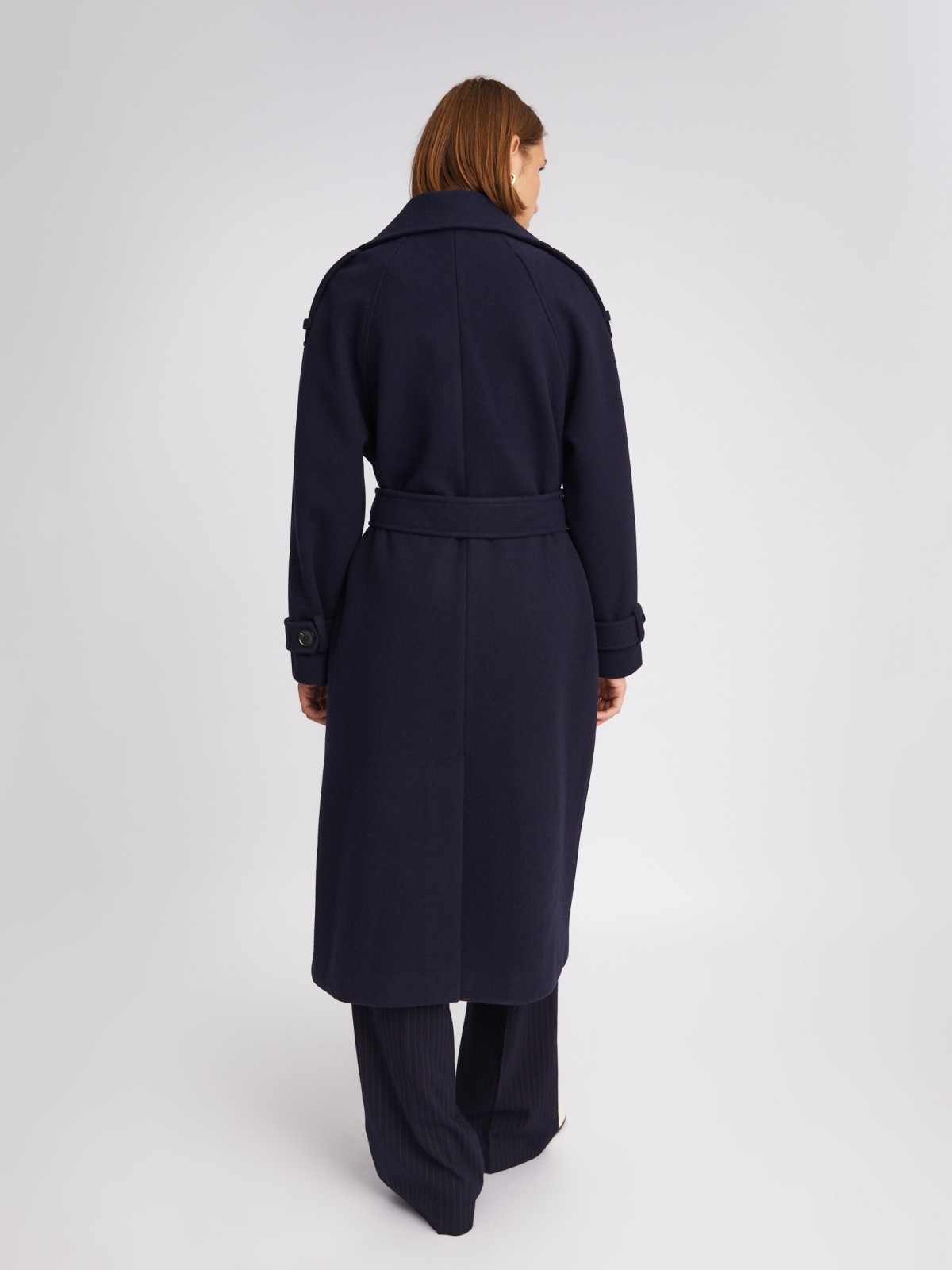 Длинное пальто-тренч без утеплителя на пуговицах с рукавами реглан и поясом zolla 023335866114, цвет синий, размер S - фото 6