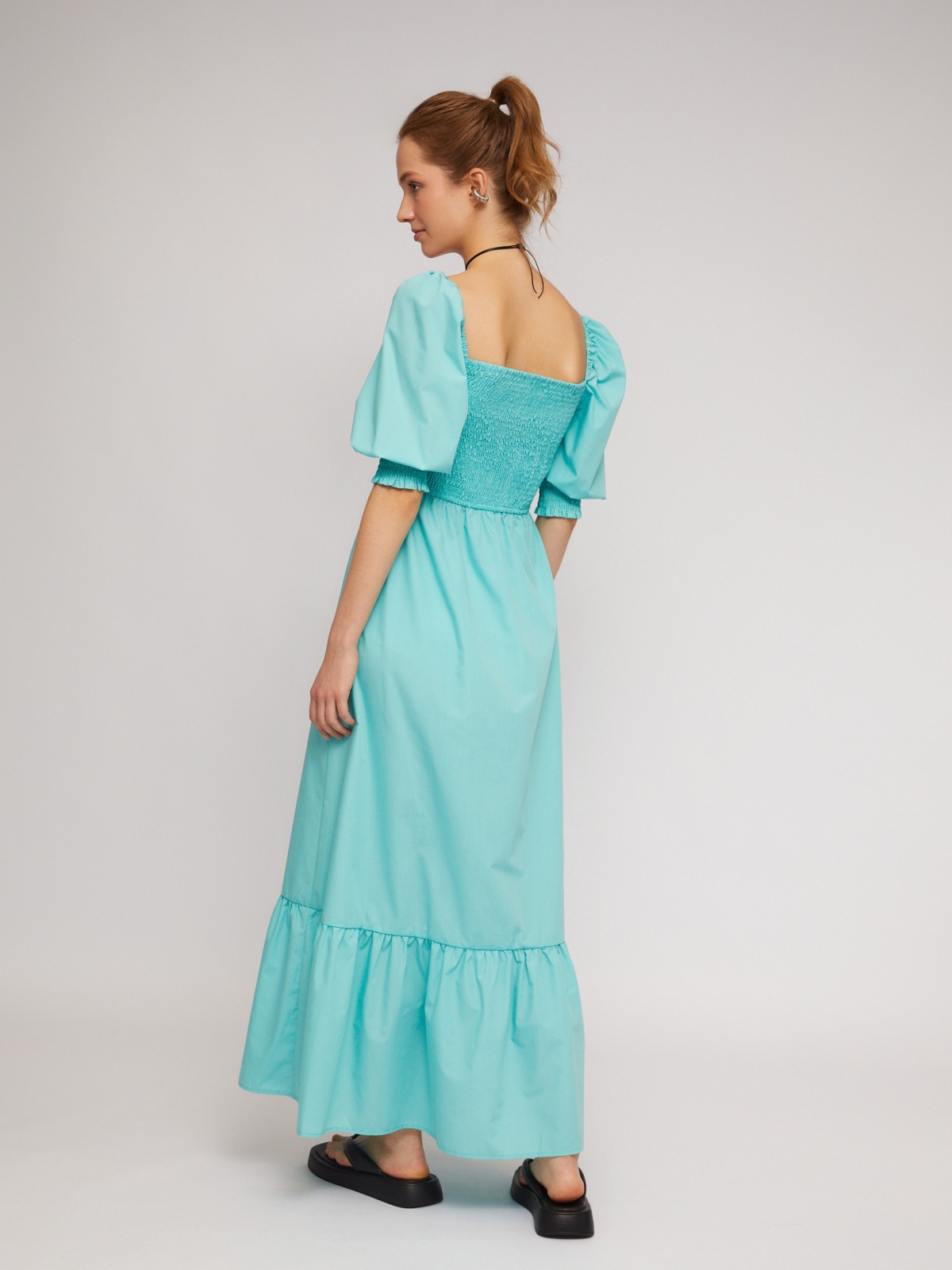 Платье длины макси на резинке с воланом zolla 024248262473, цвет бирюзовый, размер XS - фото 5