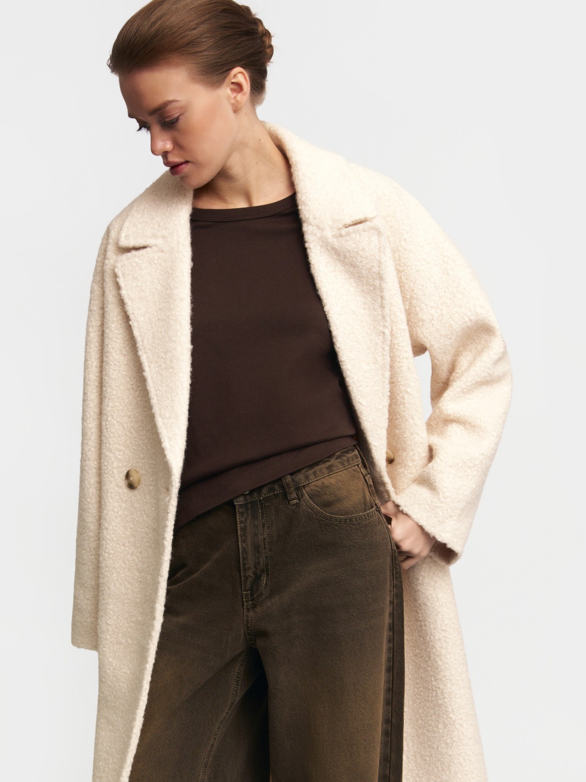 Пальто оверсайз из ткани букле без утеплителя