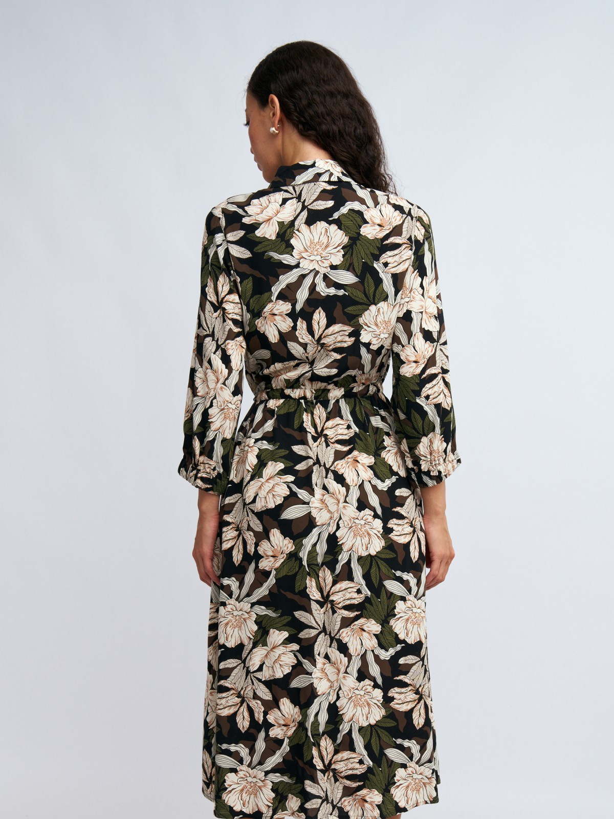 Платье-рубашка миди из вискозы на кулиске