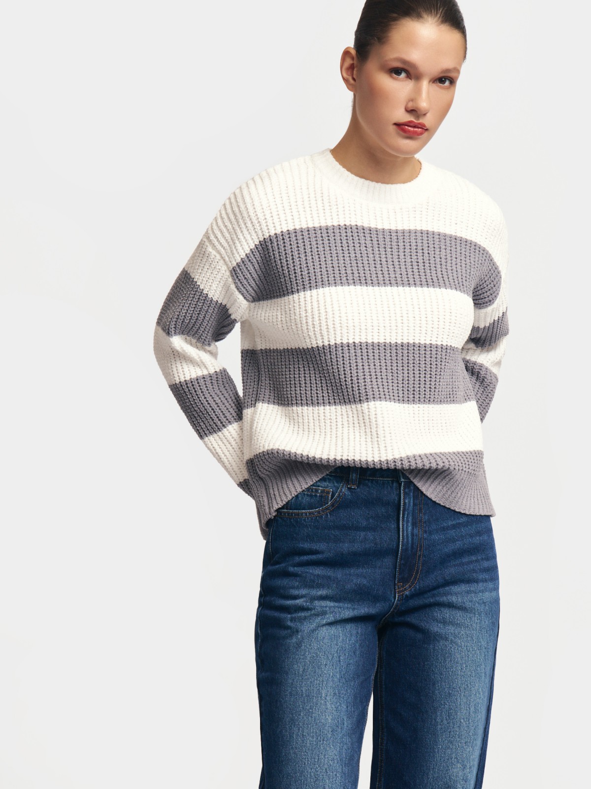 Вязаный джемпер из синели в полоску