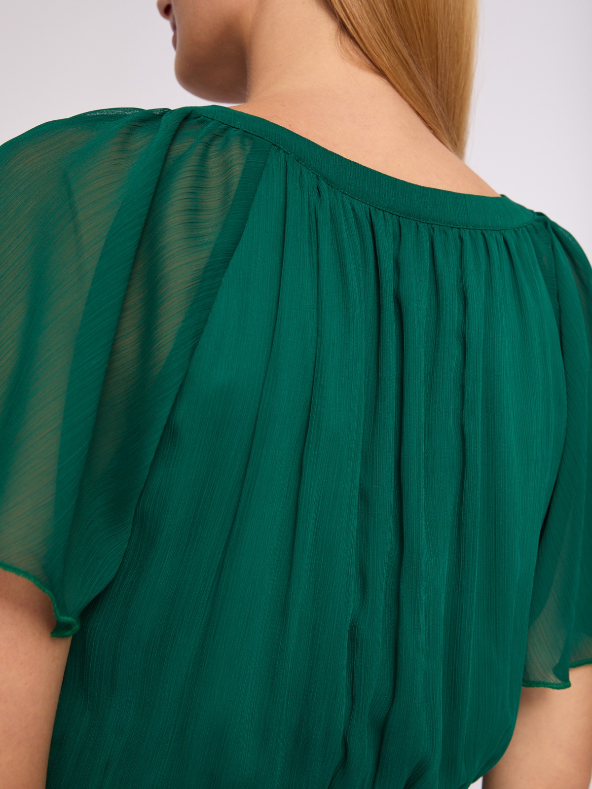 Шифоновое платье мини без принта zolla 024238262092, цвет темно-зеленый, размер M - фото 6