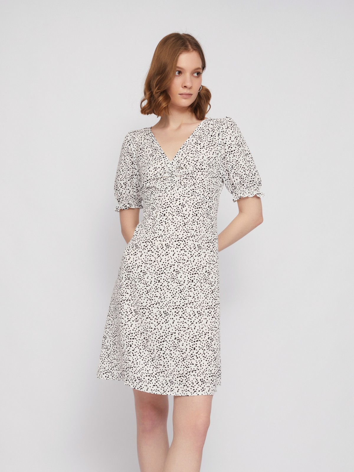 Платье мини с вырезом и коротким рукавом фонарик zolla N24218259083, цвет белый, размер L - фото 5