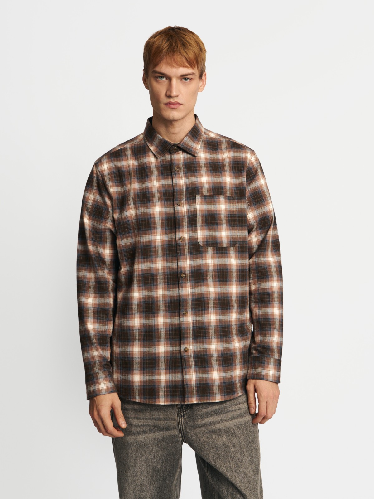 Рубашка из хлопка с длинным рукавом и узором в клетку