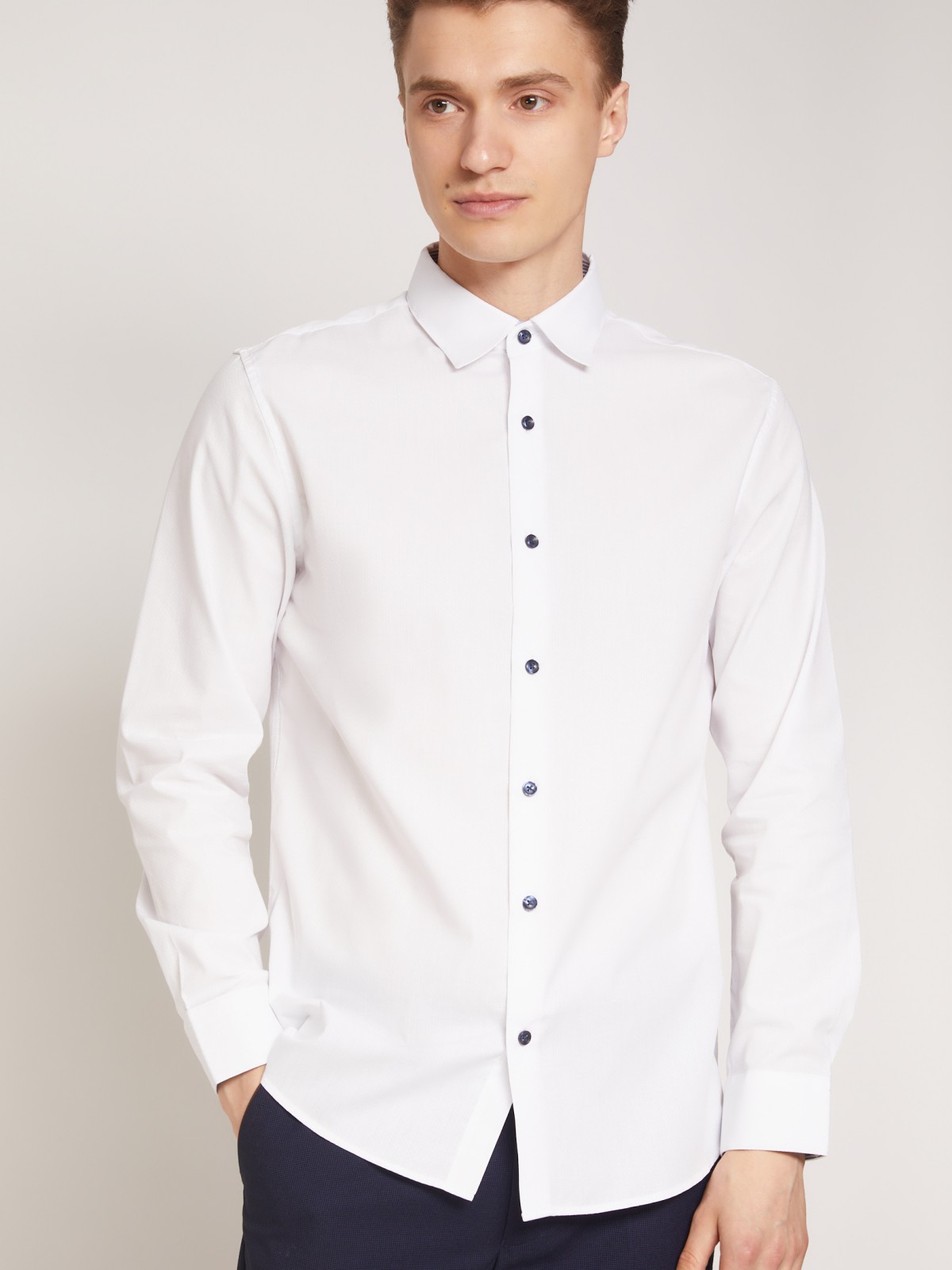 Рубашка приталенного силуэта zolla 011322159043, цвет белый, размер S - фото 4
