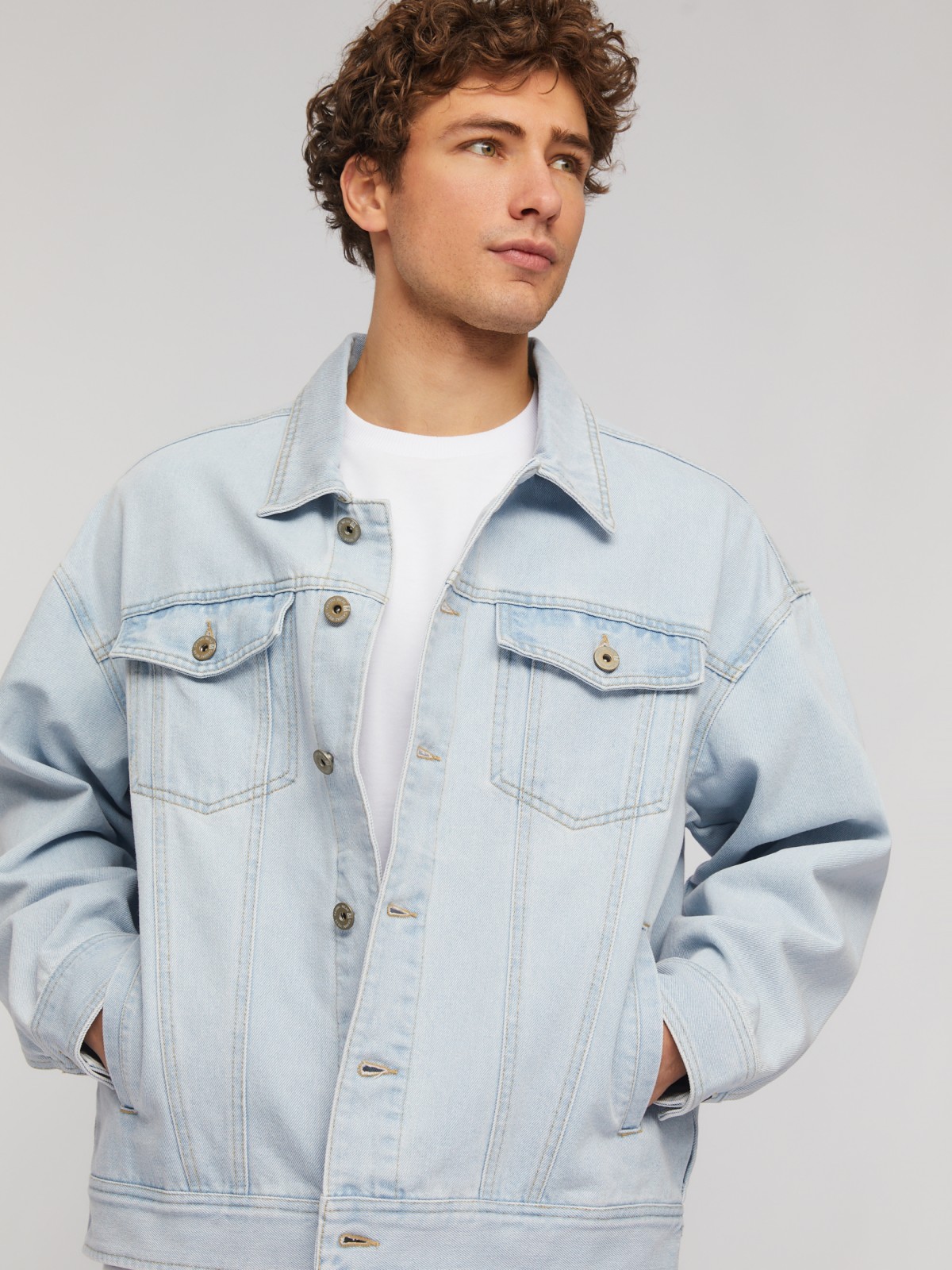 Джинсовая куртка-рубашка свободного фасона zolla 214225D1S031, цвет голубой, размер L - фото 3