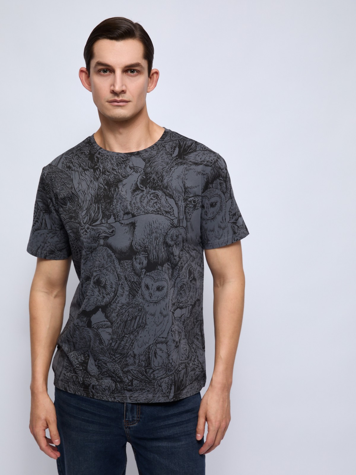 Принтованная футболка из хлопка с коротким рукавом