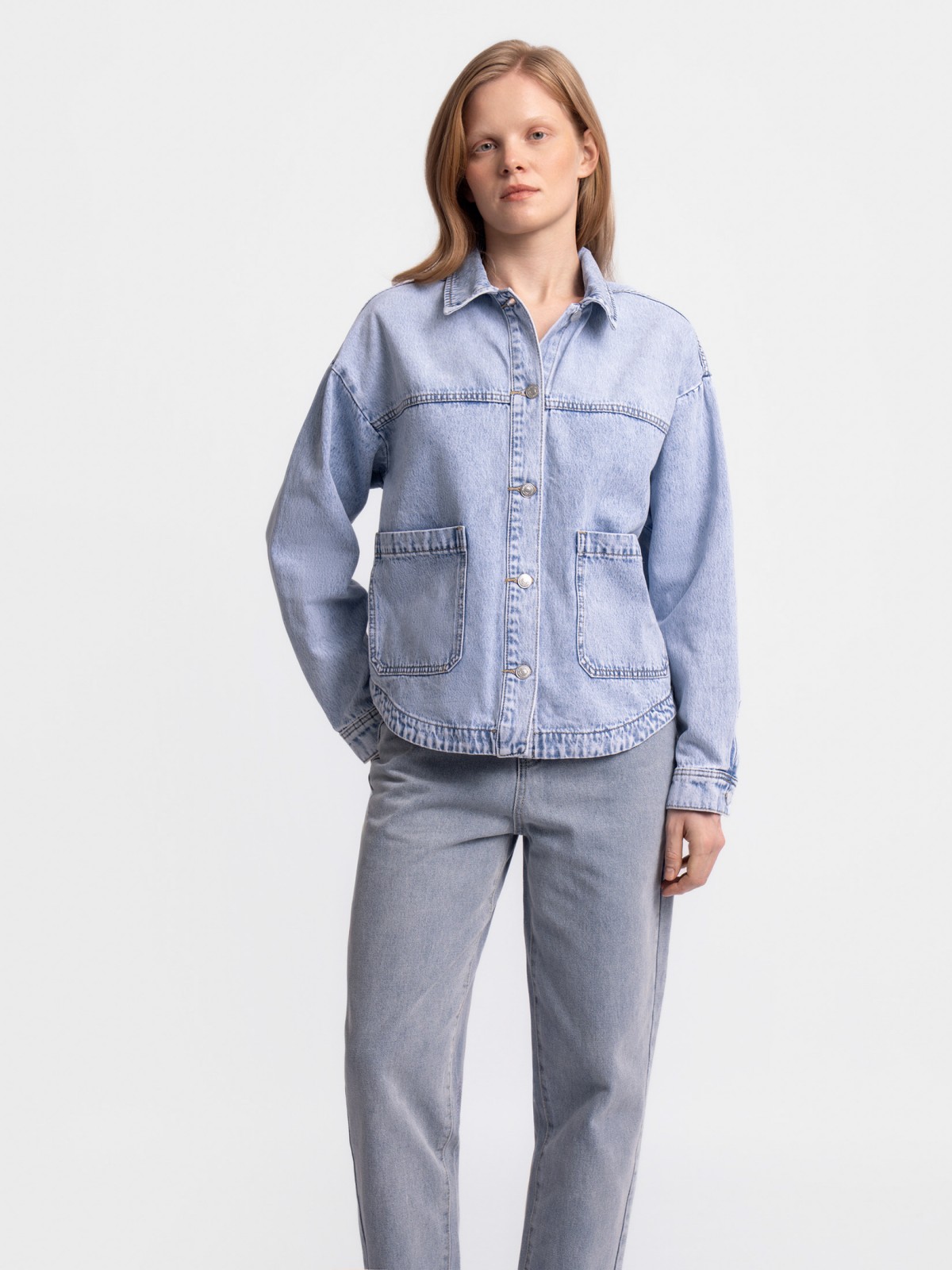 Джинсовая куртка-рубашка из хлопка
