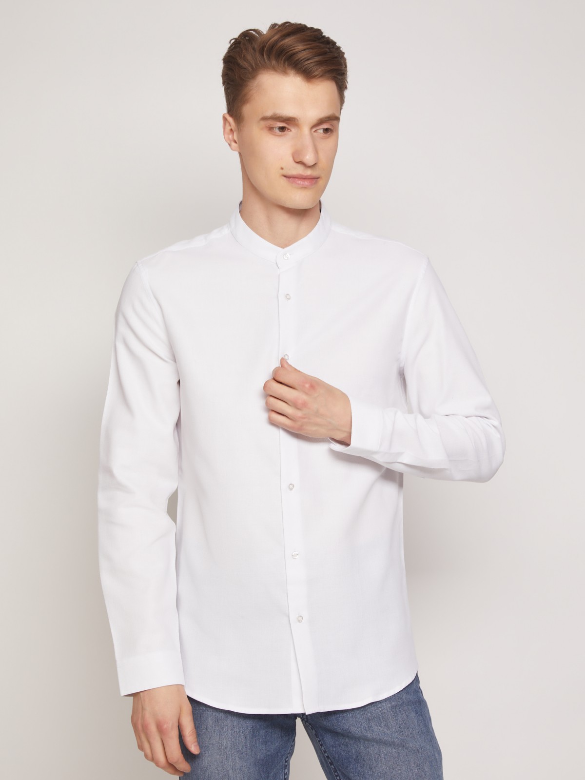 Рубашка с воротником-стойкой zolla 011322159053, цвет белый, размер XS - фото 4