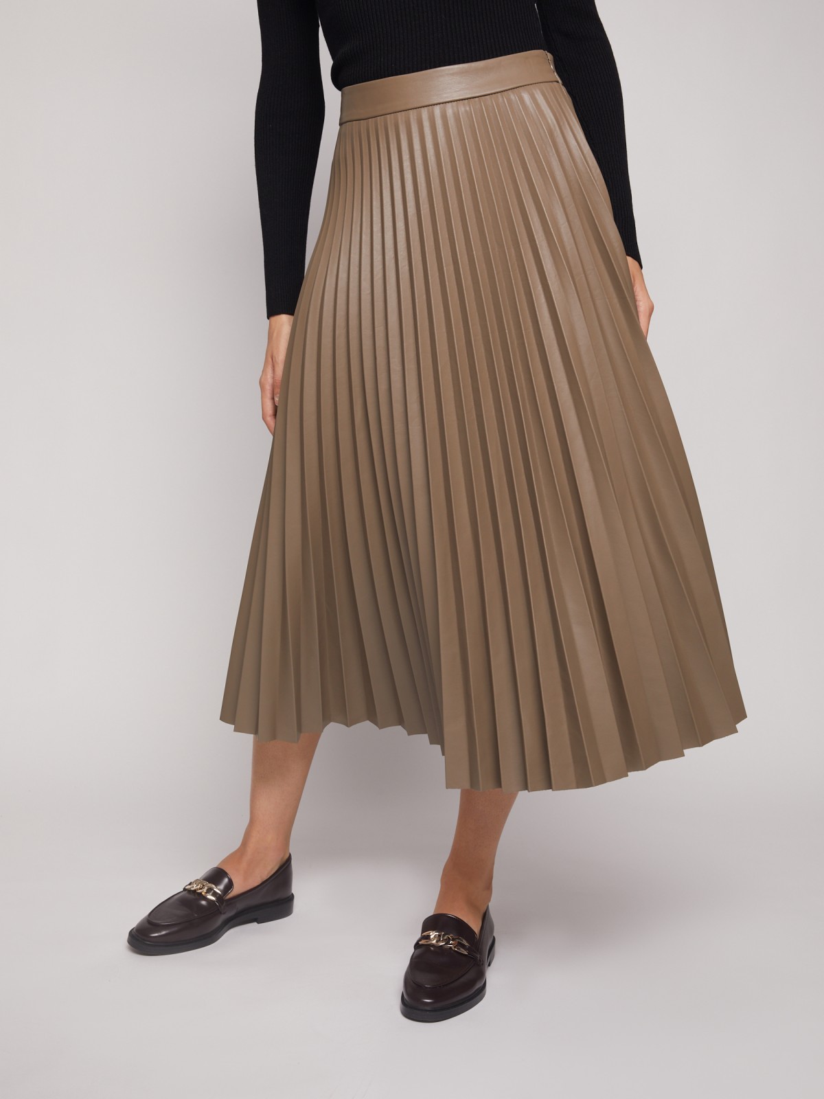 Плиссированная юбка из экокожи zolla 02134781Z021, цвет коричневый, размер XS - фото 2