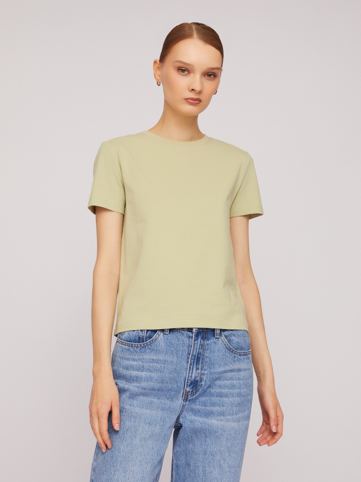 Однотонная футболка из хлопка с коротким рукавом