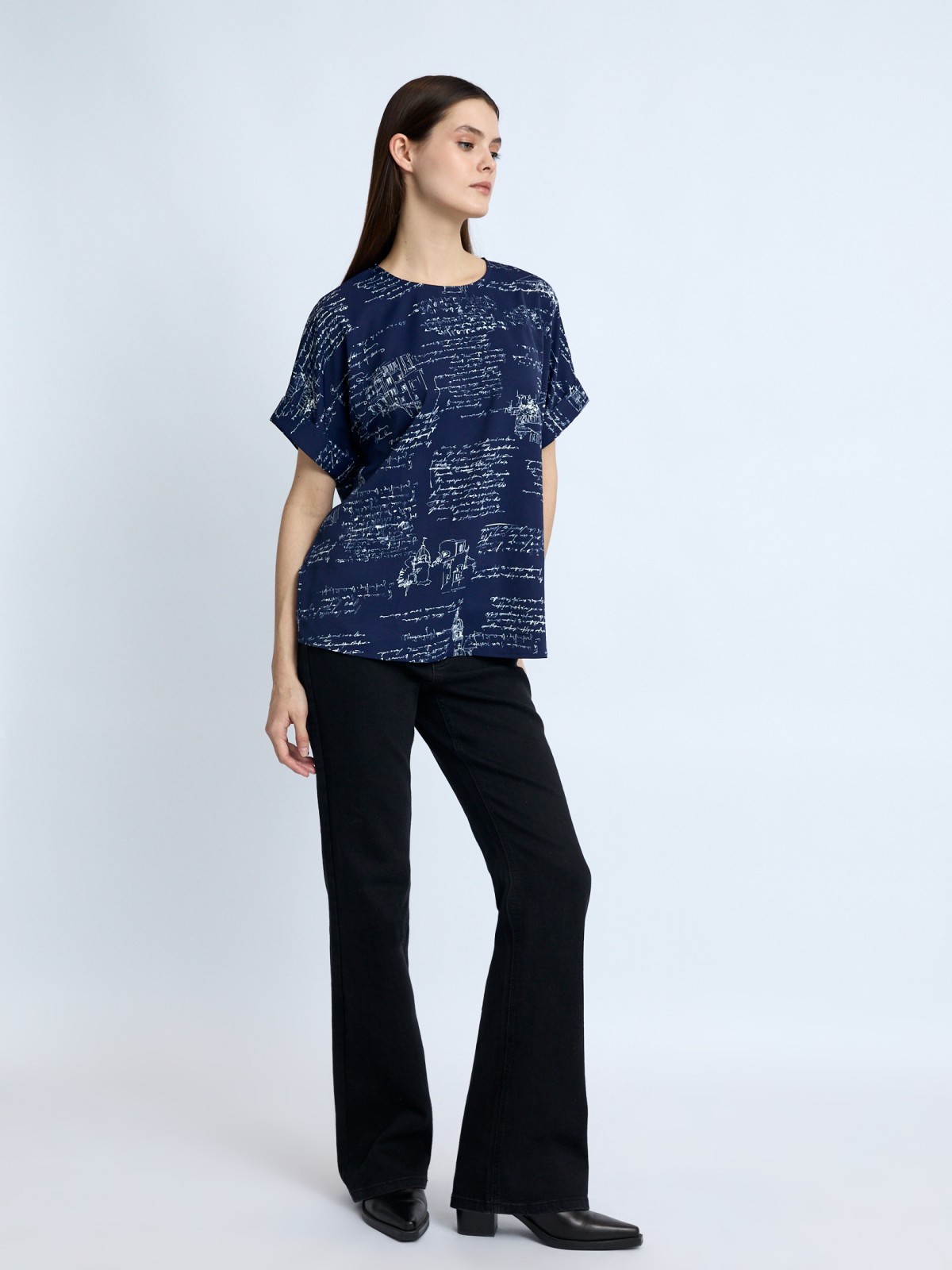 Блузка с коротким рукавом и принтом