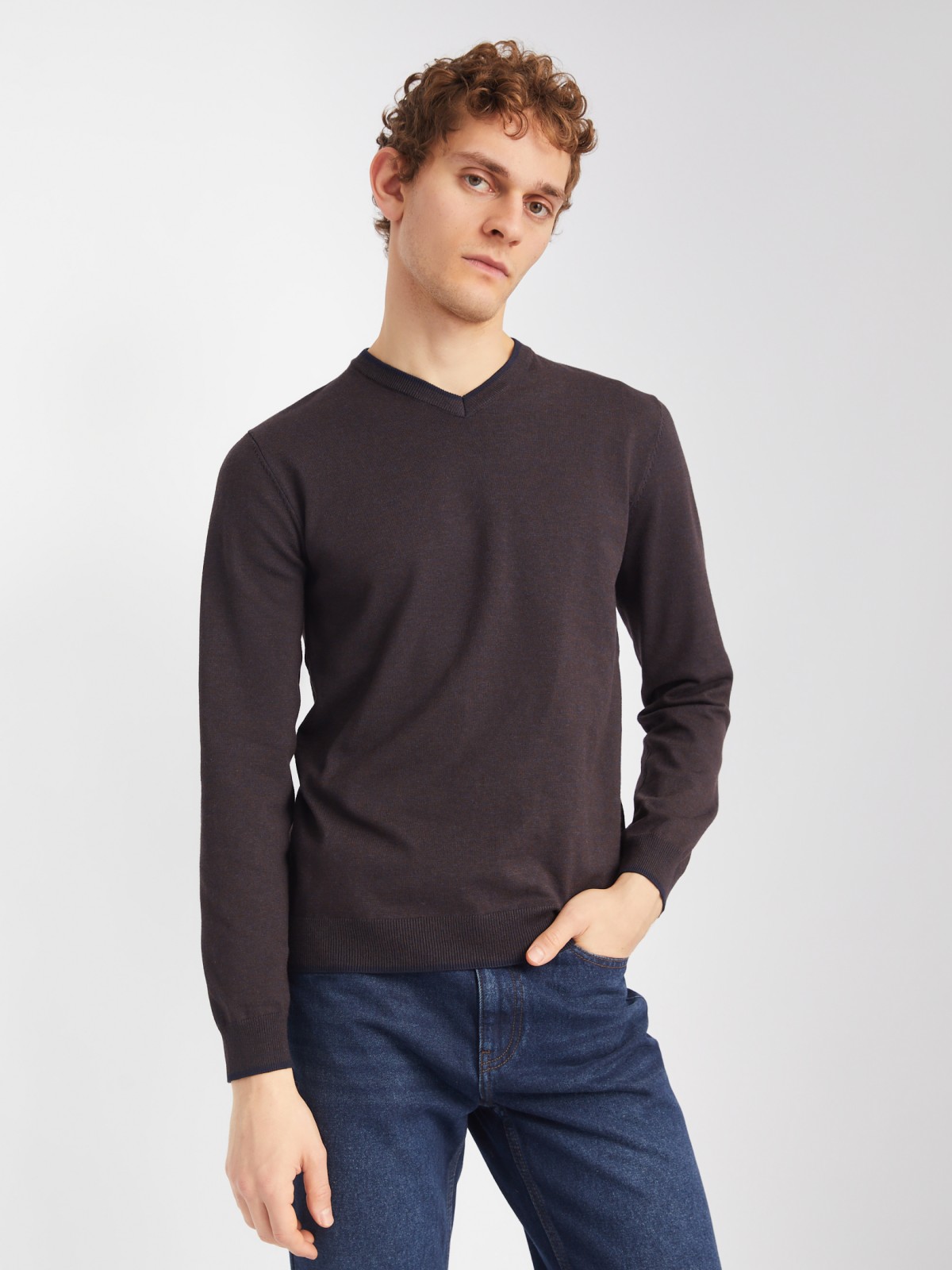 Тонкий трикотажный пуловер с длинным рукавом zolla 014116101082, цвет синий, размер M - фото 5