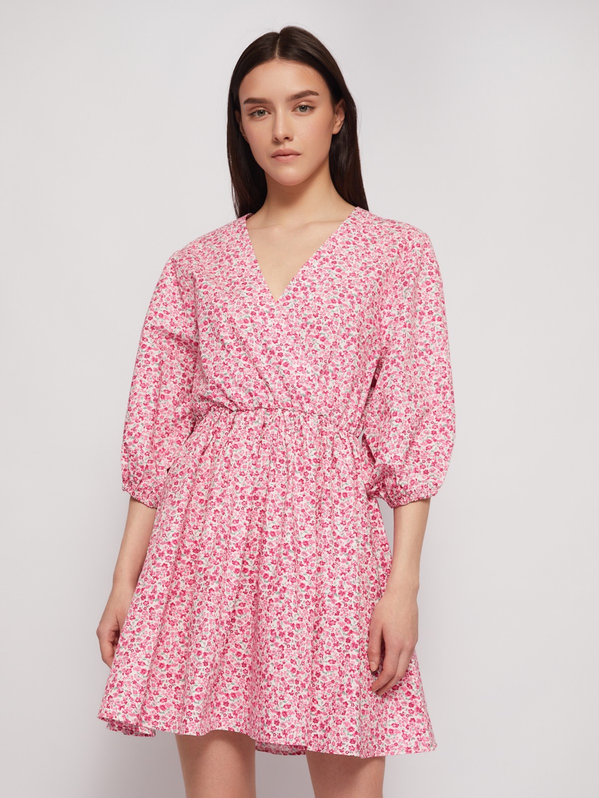 Платье мини из хлопка на резинке zolla 024228259023, цвет розовый, размер XS
