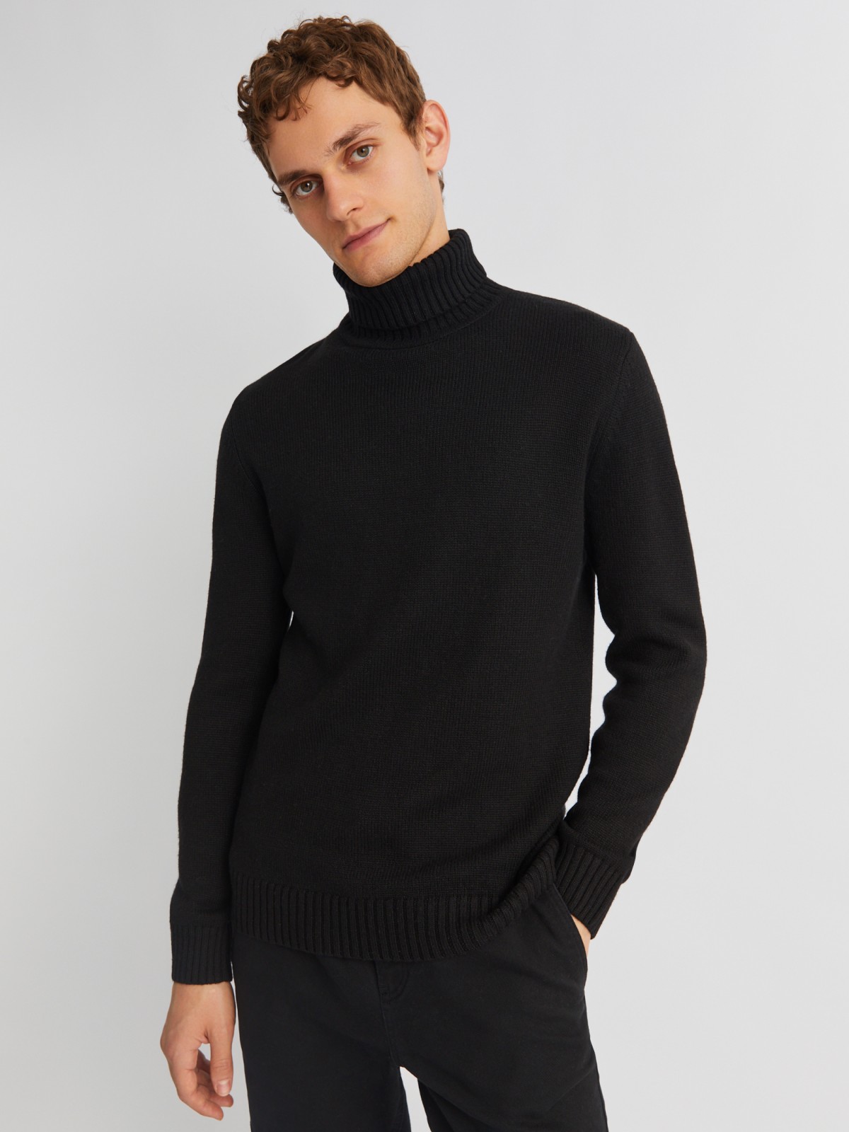 Вязаная шерстяная водолазка-свитер с горлом zolla 013436163072, цвет черный, размер M