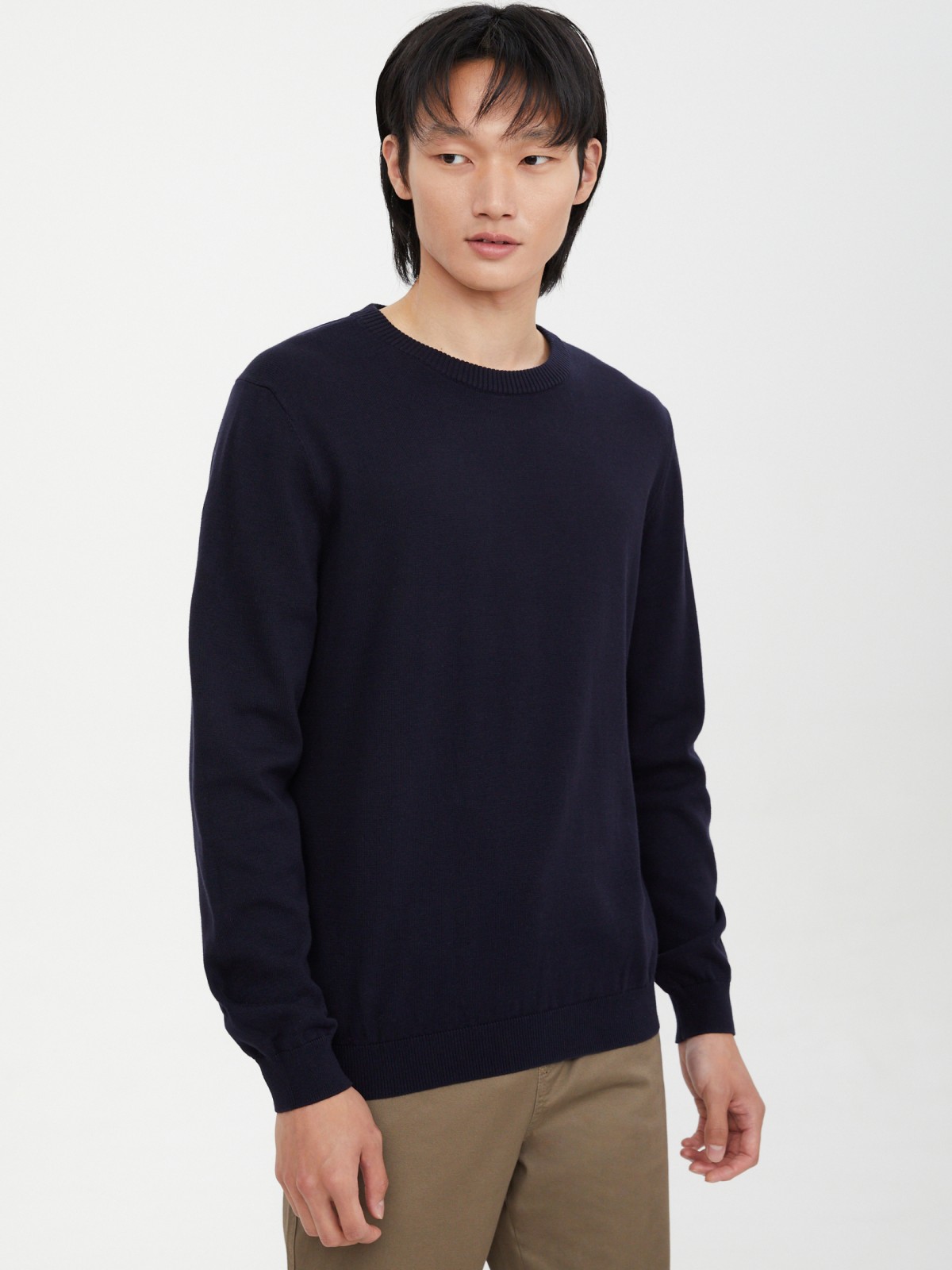 Тонкий трикотажный джемпер из хлопка с длинным рукавом