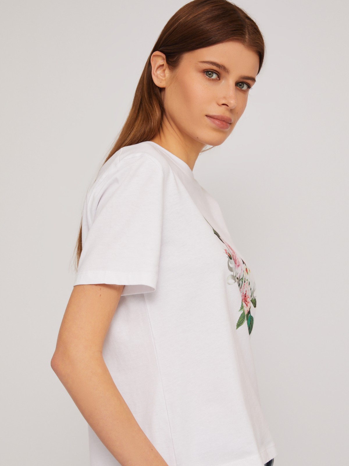 Футболка из хлопка с цветочным принтом