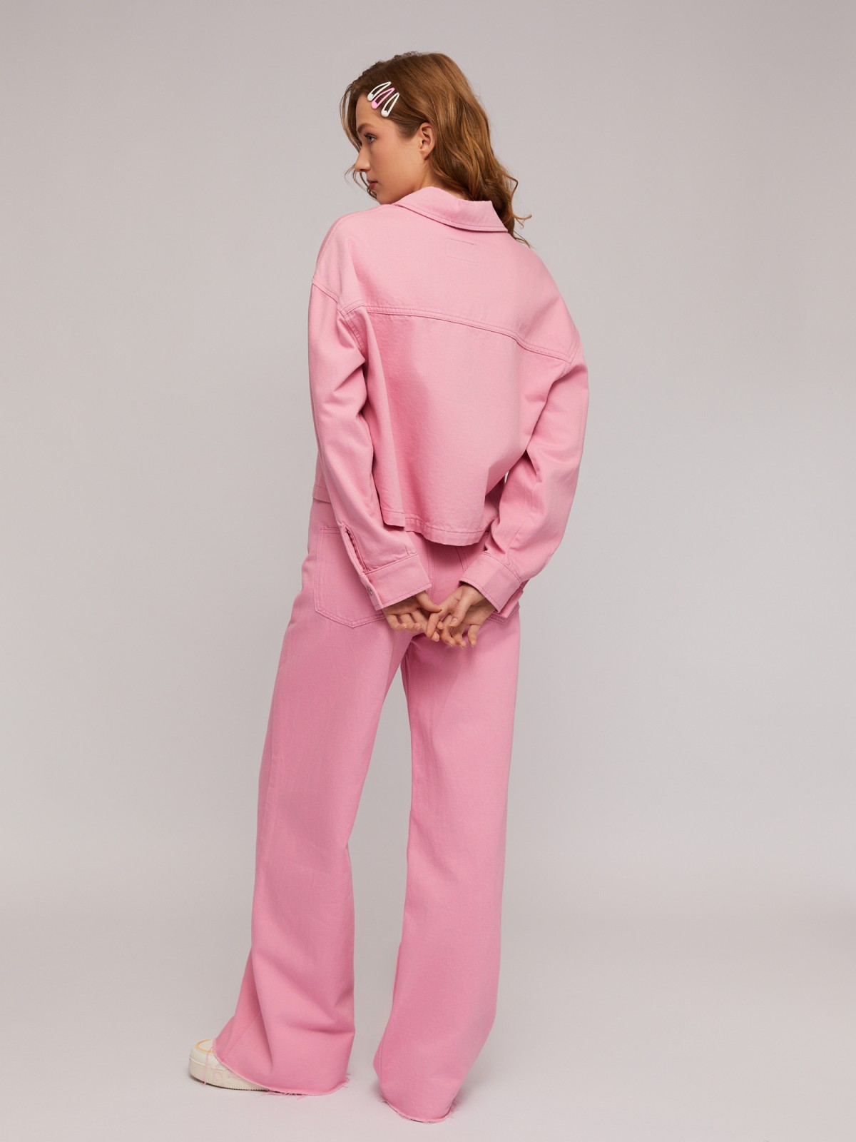 Джинсовая укороченная куртка оверсайз zolla 024235D4S063, цвет розовый, размер S - фото 5