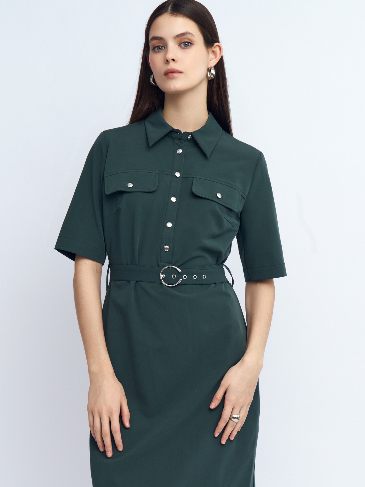 Платье-рубашка с коротким рукавом и ремнём