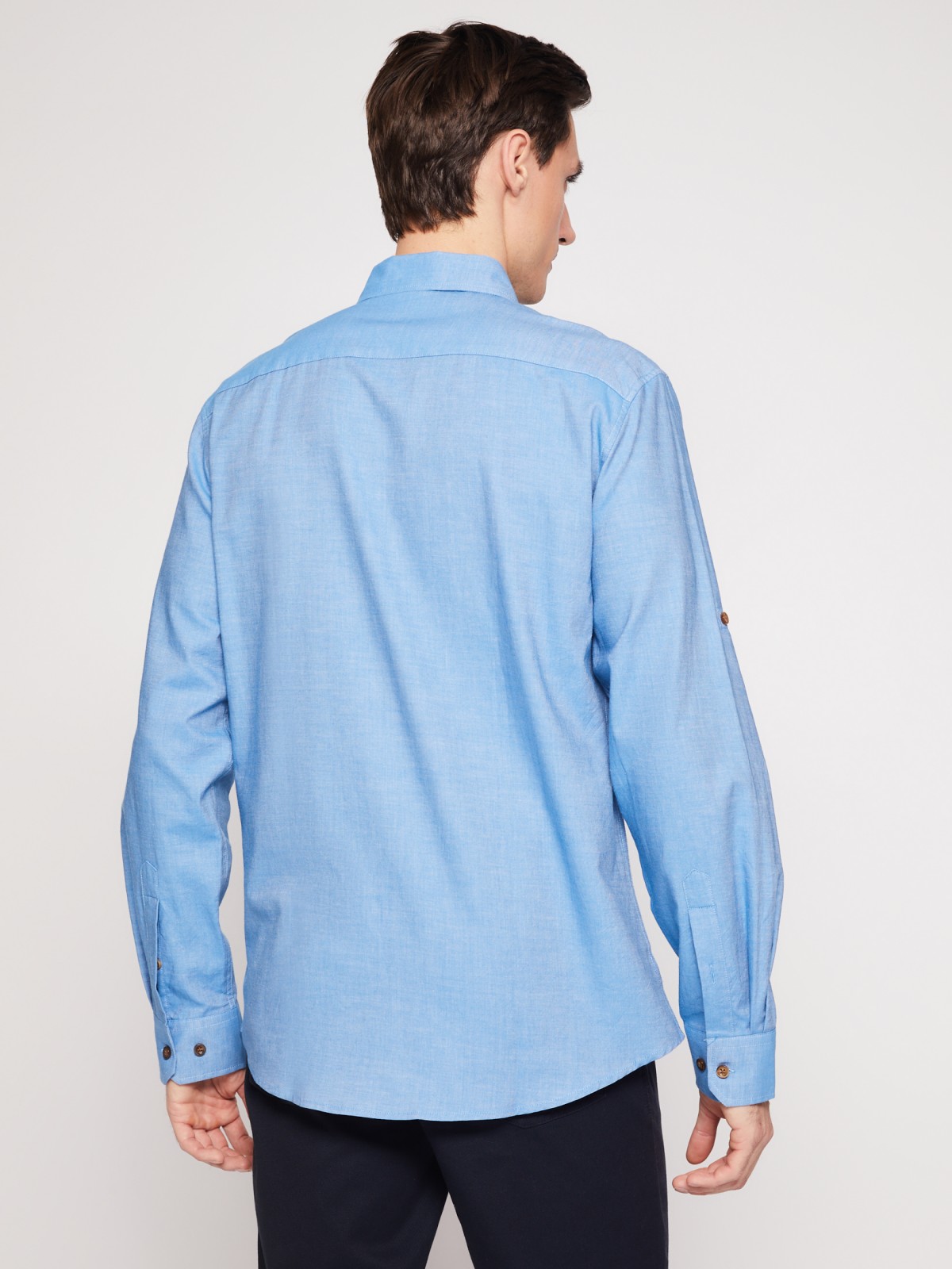 Хлопковая рубашка с длинным рукавом zolla 012122159063, цвет голубой, размер M - фото 6