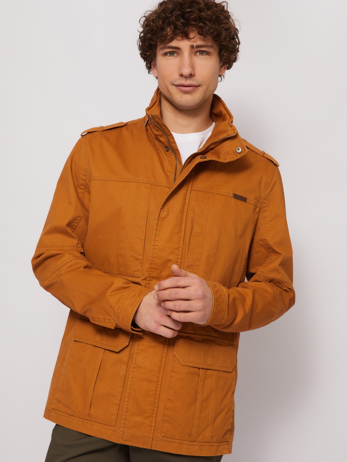 Куртка-ветровка из хлопка с воротником-стойкой zolla 014215602014, цвет горчичный, размер L - фото 3