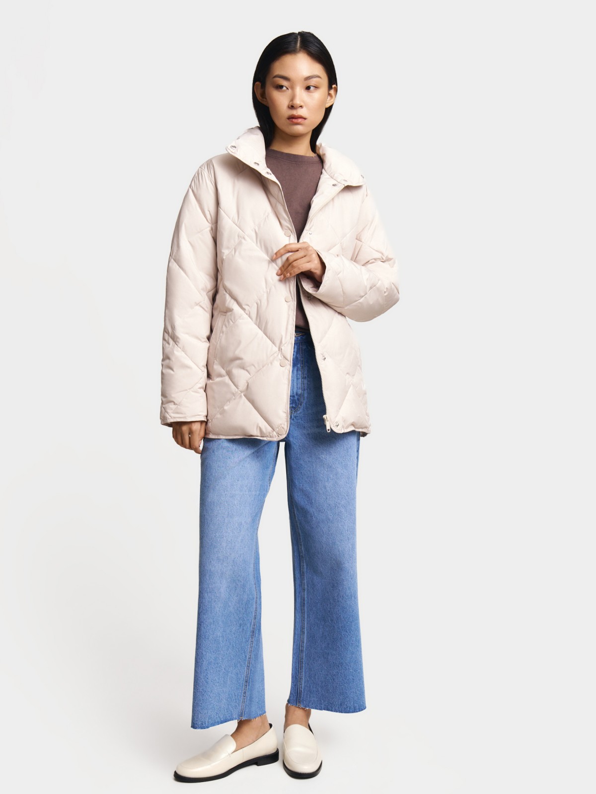 Тёплая куртка с воротником и поясом