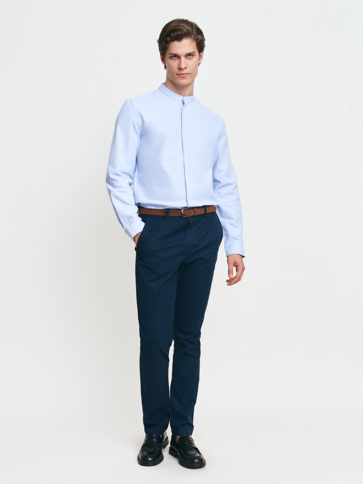 Брюки силуэта Slim из хлопка с ремнём
