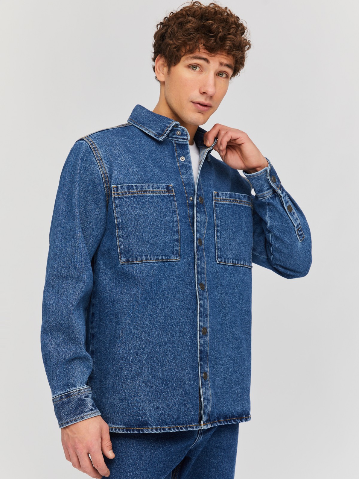 Джинсовая куртка-рубашка из хлопка