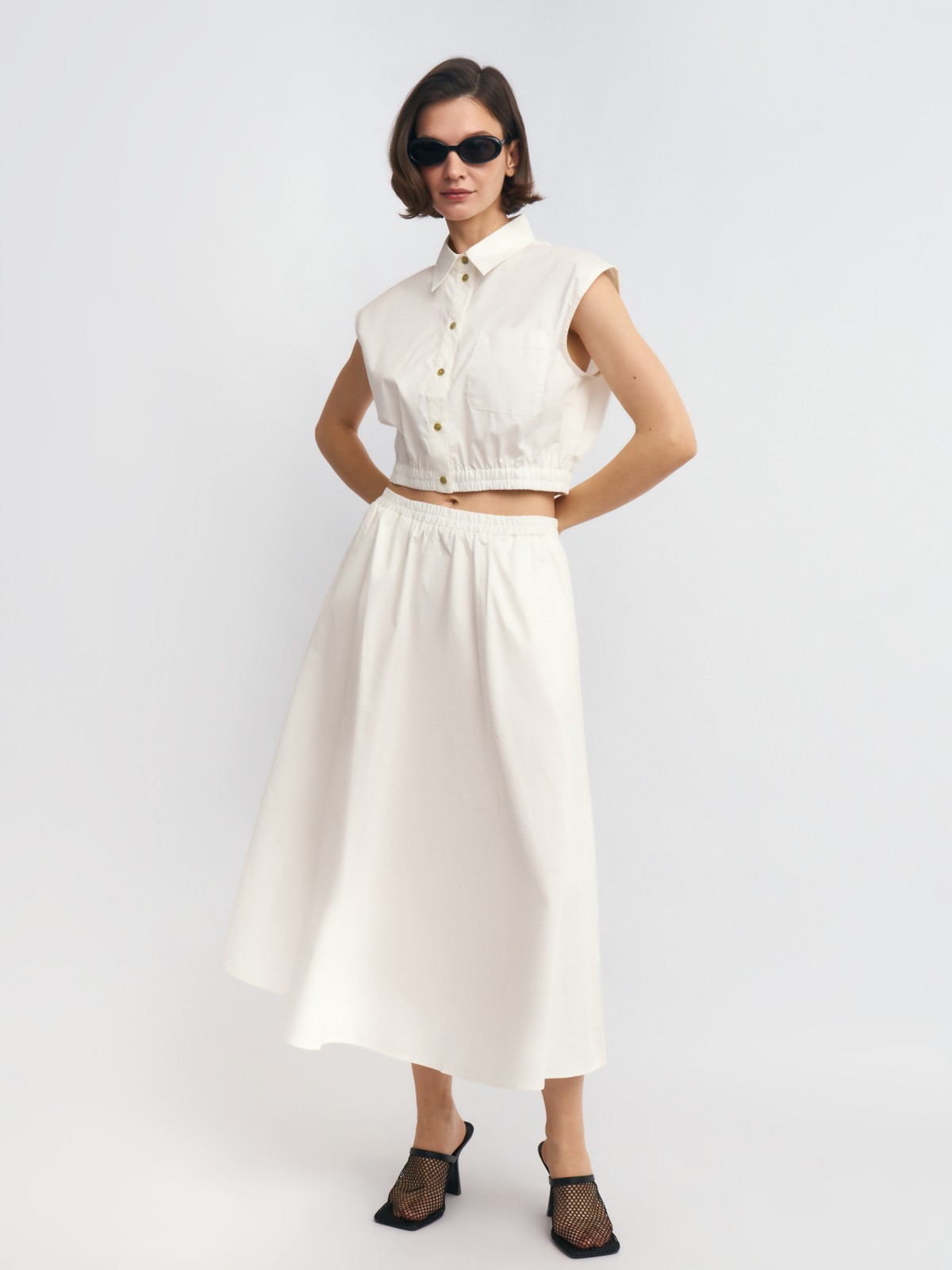 Юбка миди из хлопка на резинке