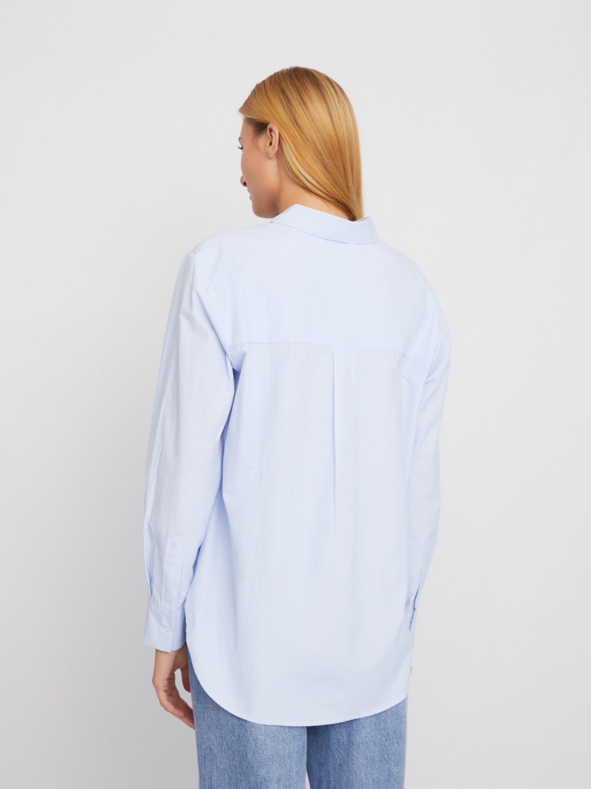 Рубашка удлинённого силуэта в полоску с принтом zolla 02411117Y303, цвет светло-голубой, размер XS - фото 5