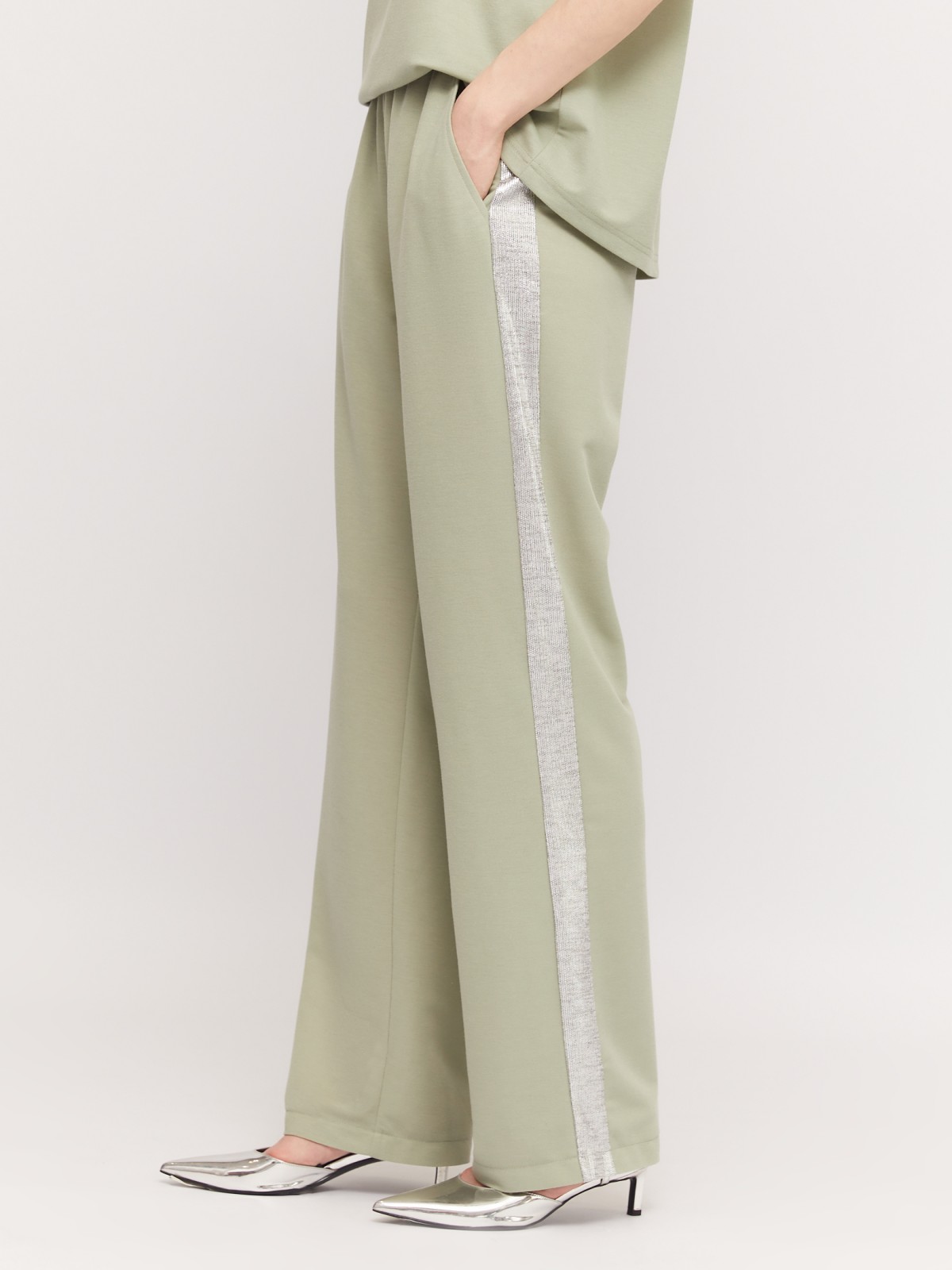 Трикотажные брюки-джоггеры с лампасами zolla 02424739Y023, цвет светло-зеленый, размер M - фото 4