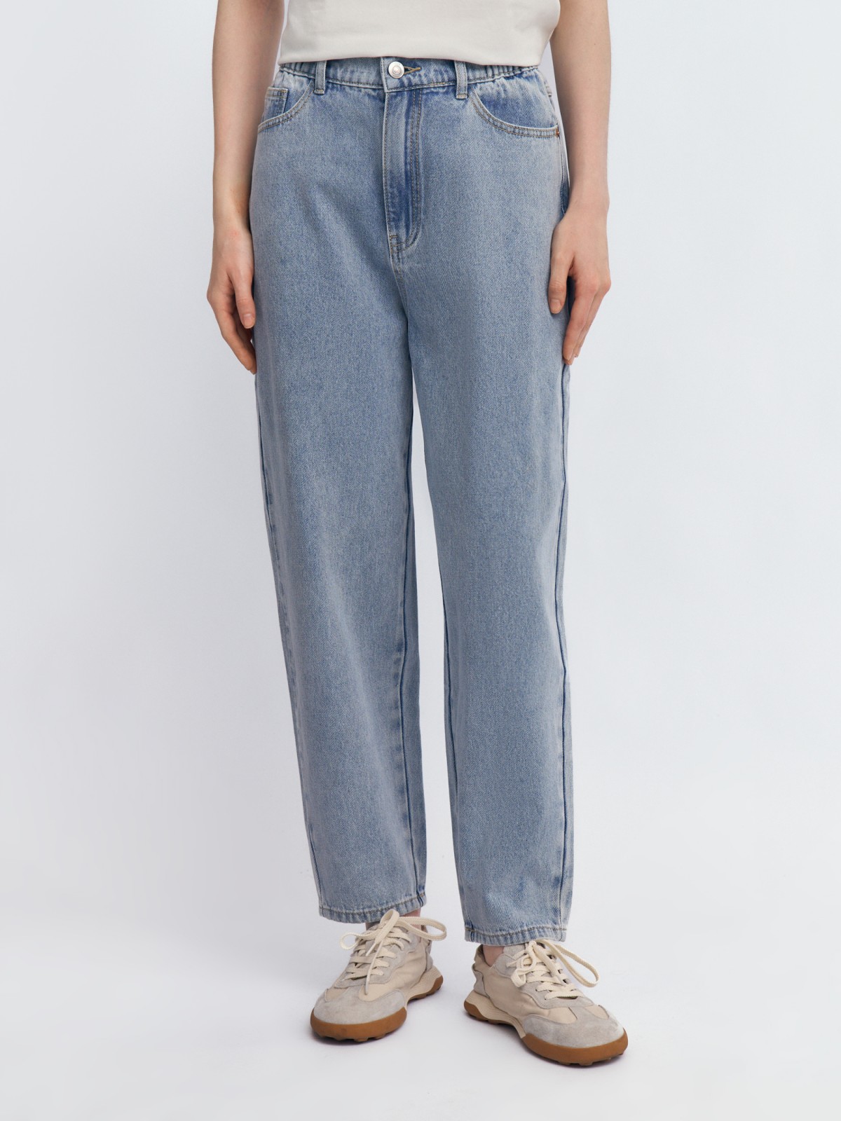 Джинсы силуэта Mom из хлопка на резинке