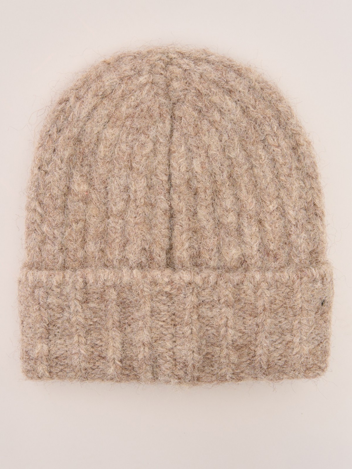 Шерстяная вязаная шапка-бини с отворотом