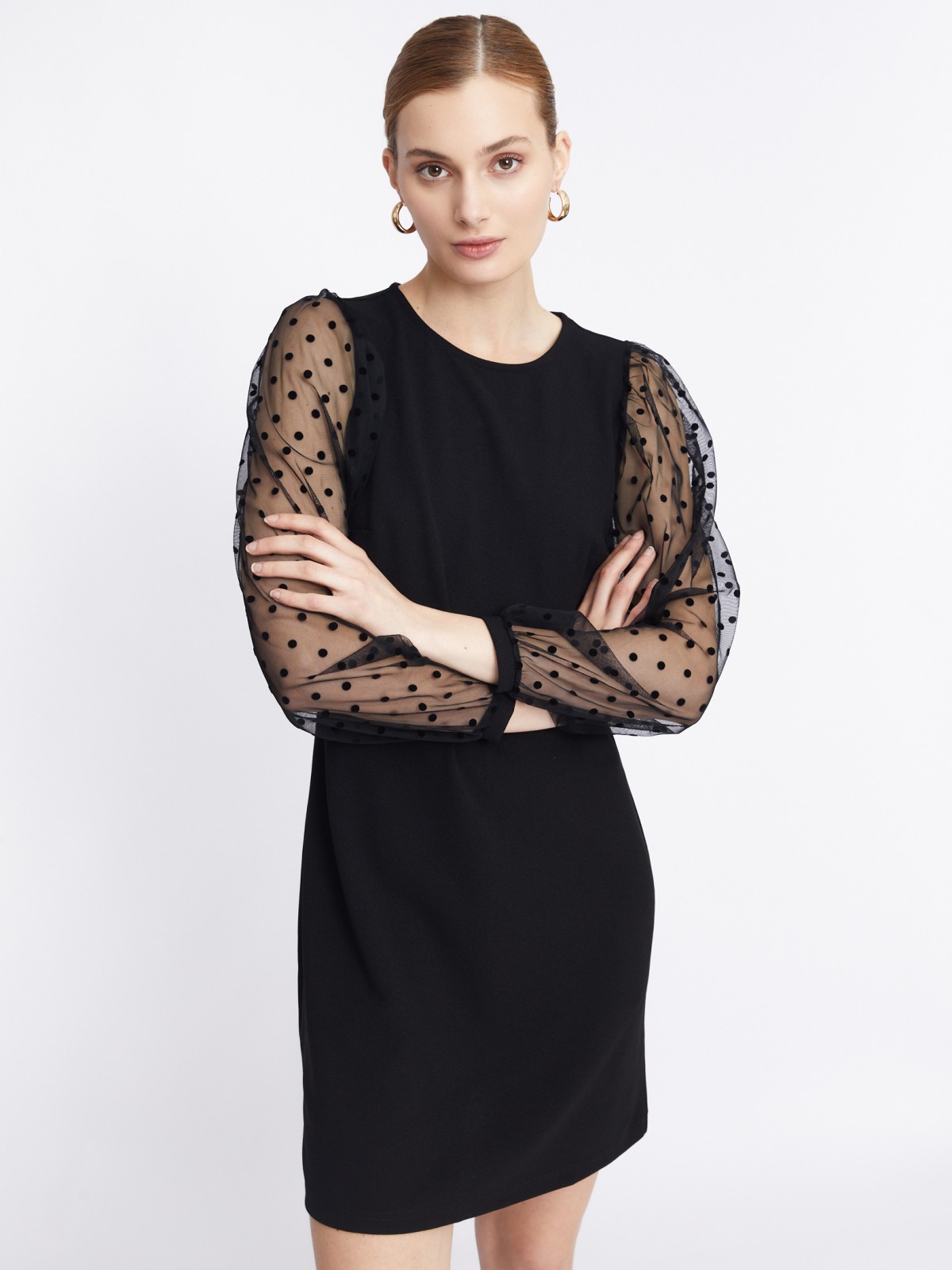 Платье длины мини с акцентными рукавами zolla 223318159111, цвет черный, размер S - фото 4