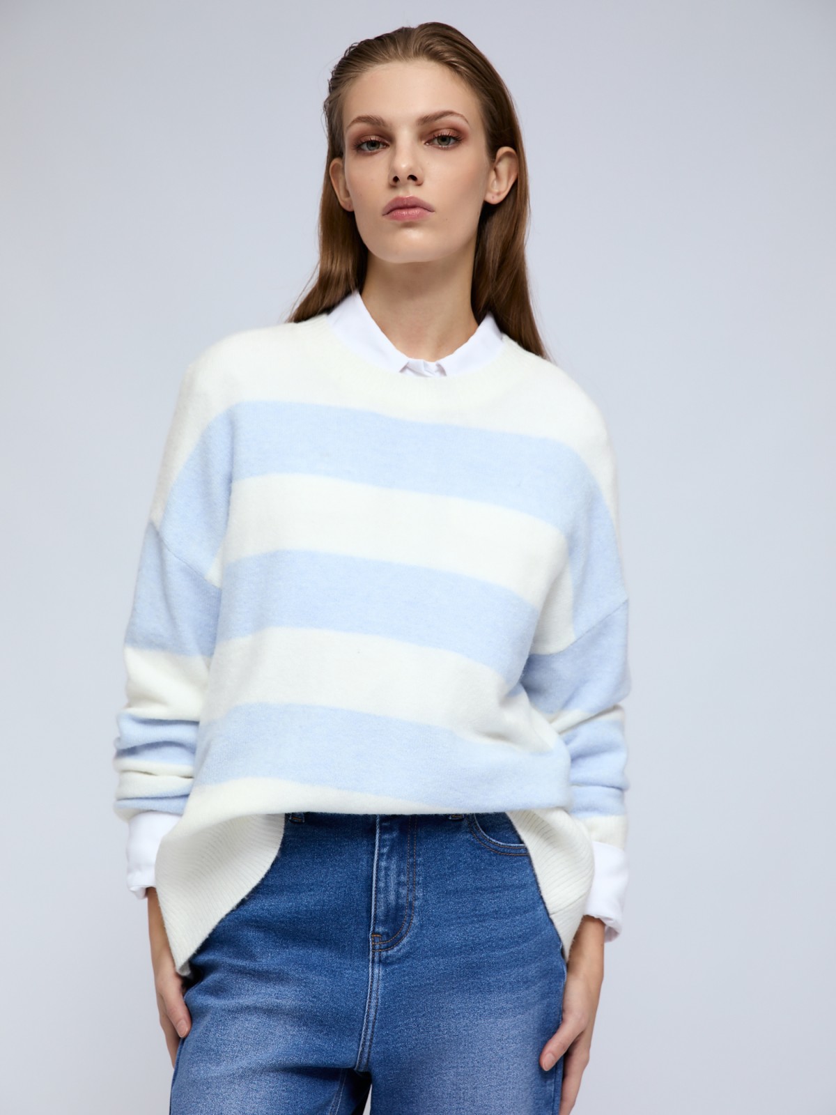 Вязаный джемпер в полоску с длинным рукавом