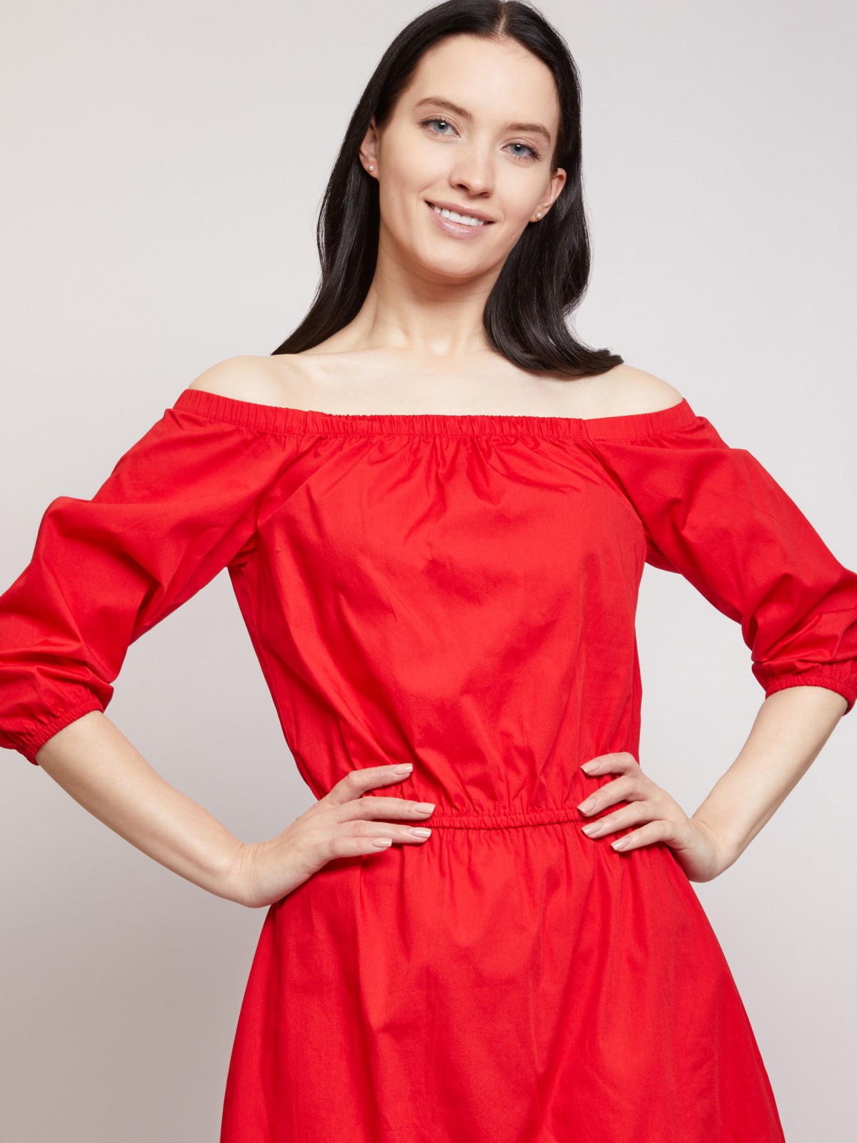 Платье с открытыми плечами zolla 021258239331, цвет красный, размер XS - фото 3