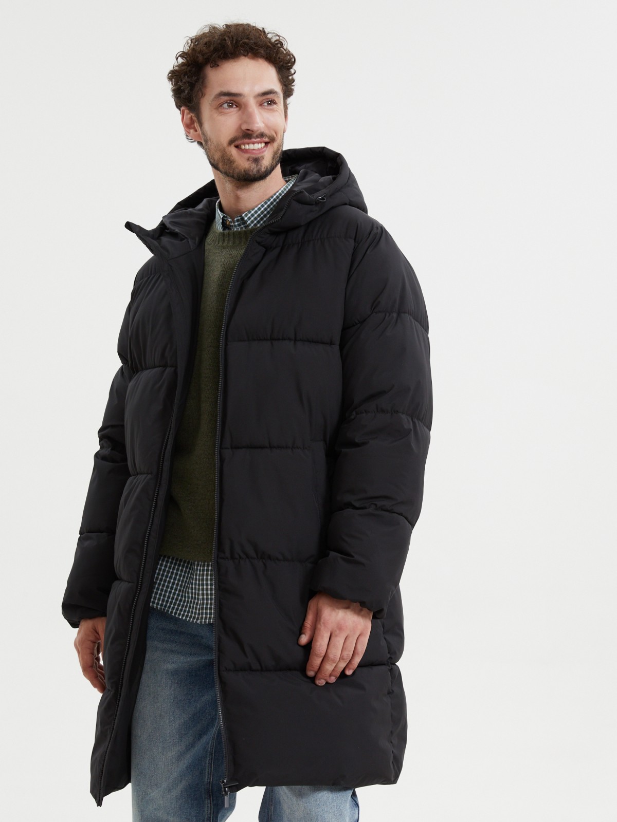 Тёплая куртка-пальто на молнии с капюшоном