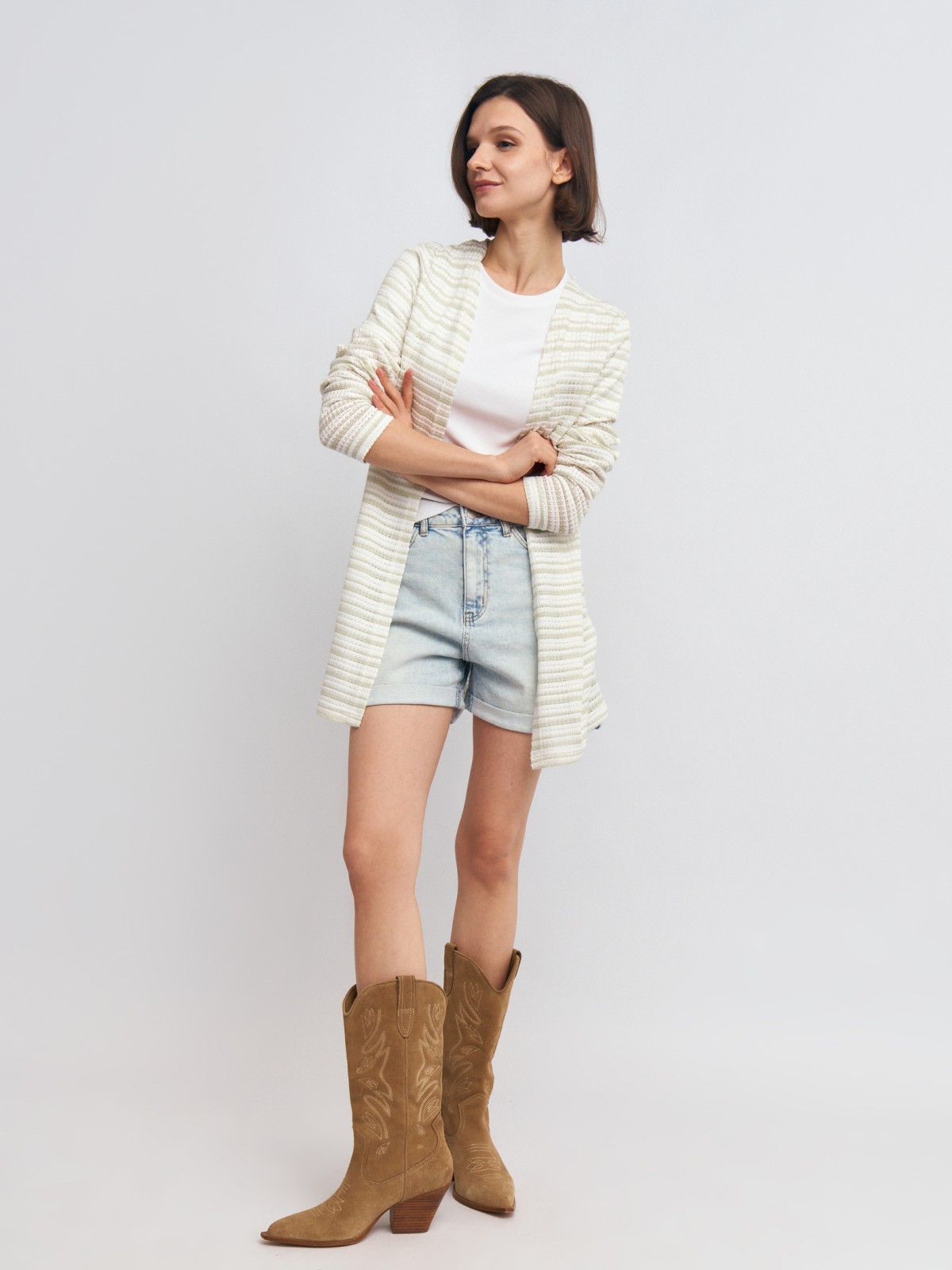 Трикотажный кардиган в полоску без застёжки