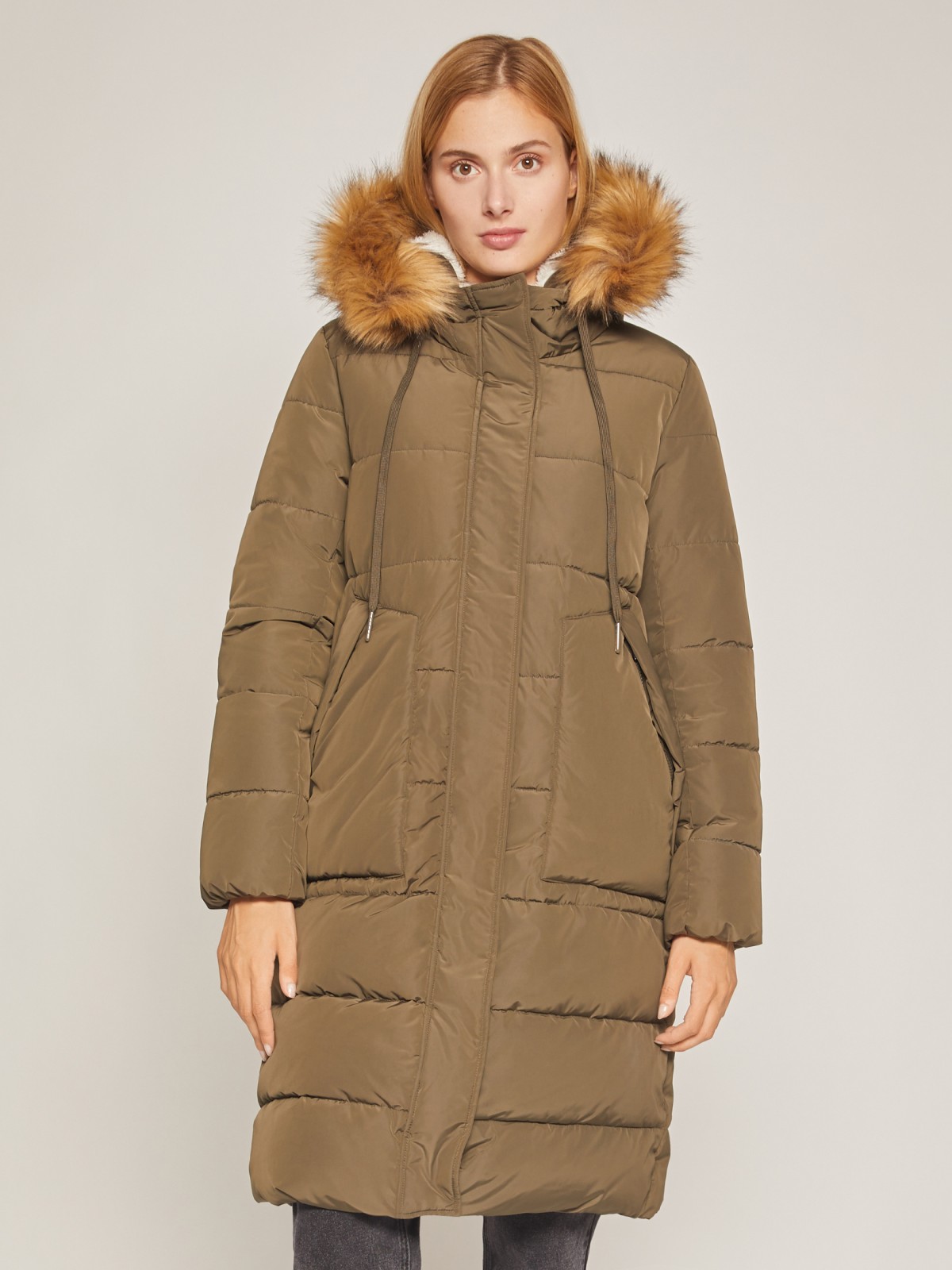 Тёплое удлинённое пальто zolla 020425212124, цвет хаки, размер XS - фото 1