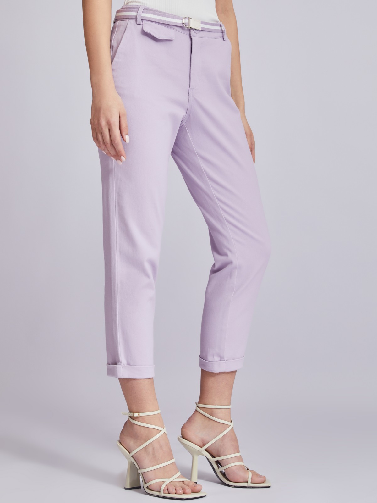 Укороченные брюки-чинос с ремнём zolla 02323747Z012, цвет лиловый, размер XS - фото 5