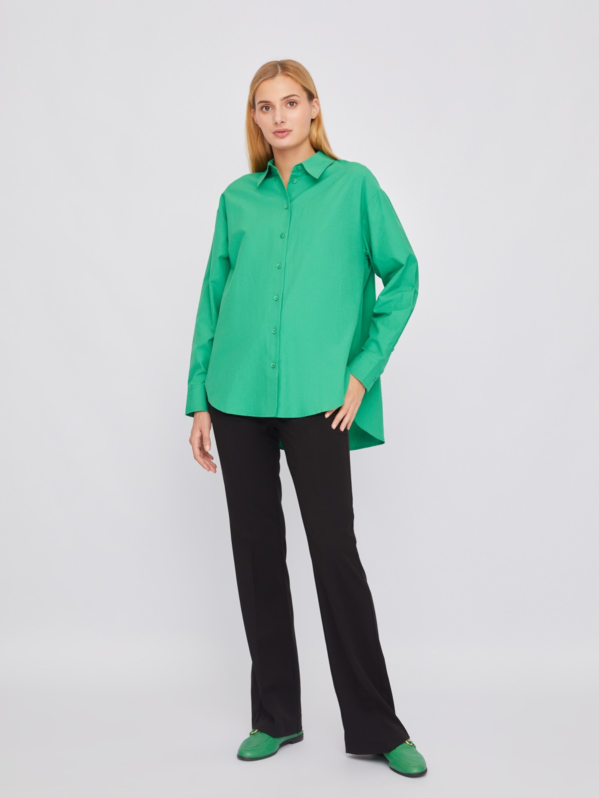Рубашка свободного силуэта с длинным рукавом zolla 02411117Y553, цвет зеленый, размер XS - фото 2