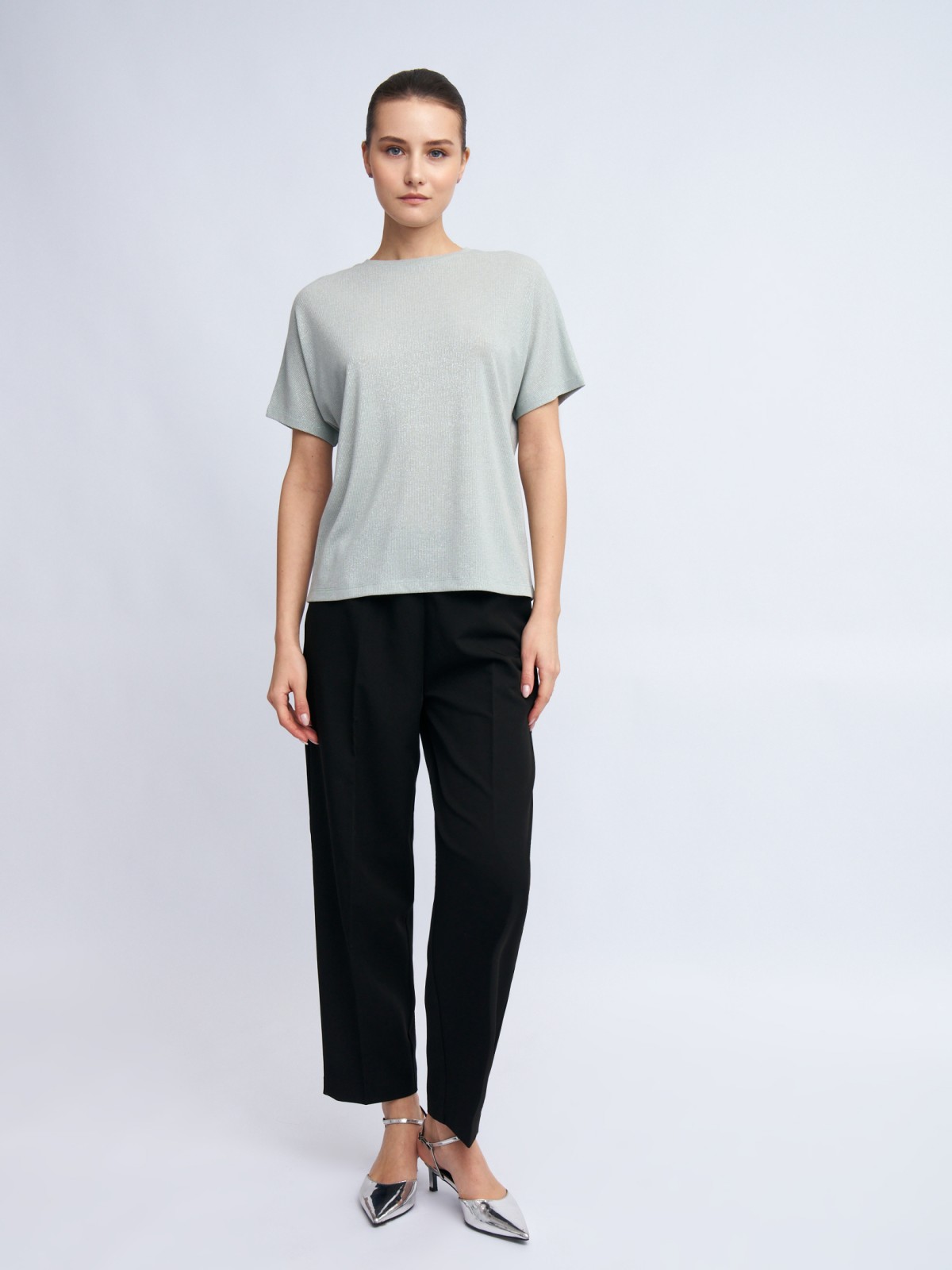 Трикотажный топ-блузка с люрексом