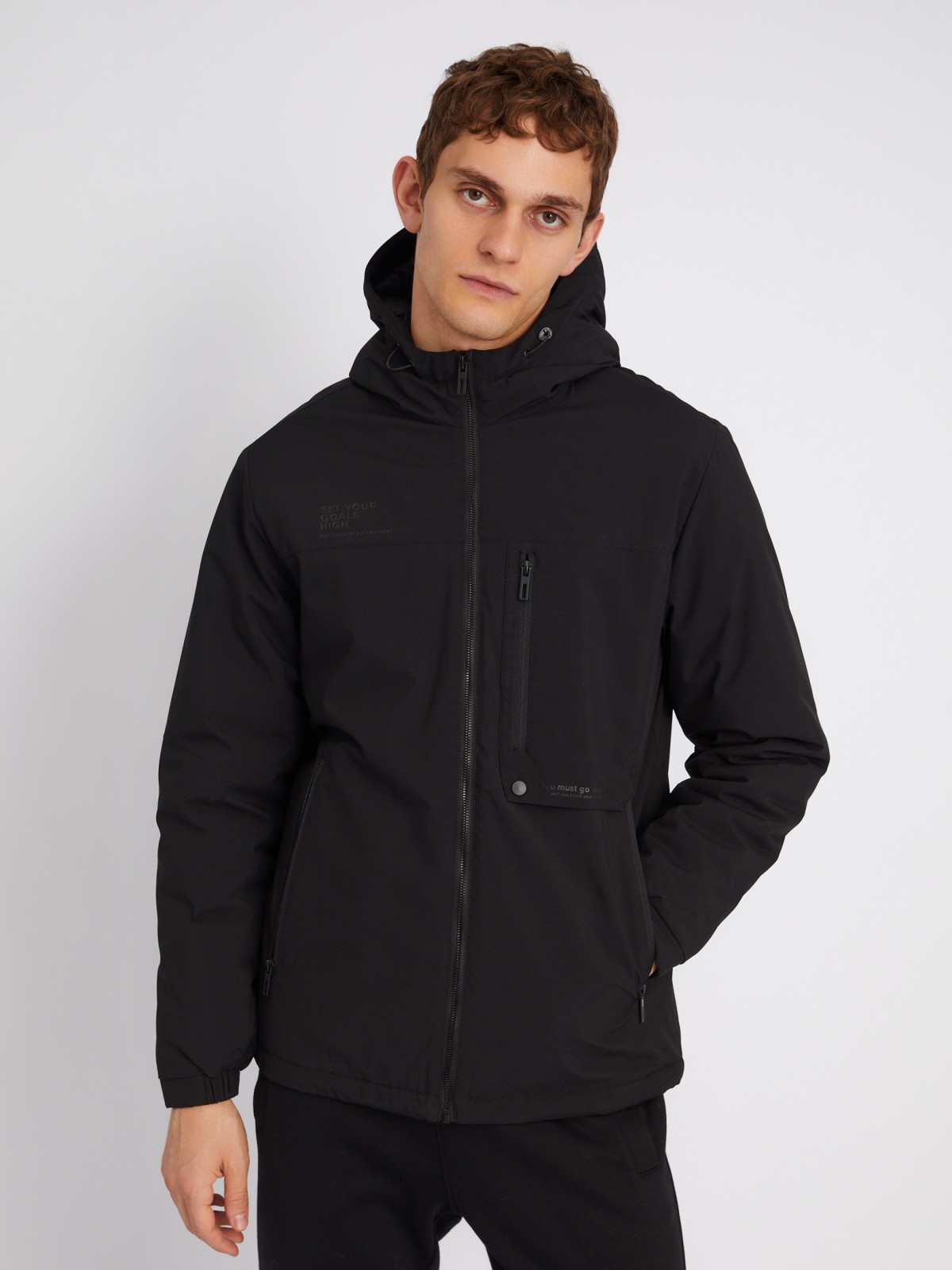 Утеплённая куртка на синтепоне с капюшоном и кулиской по низу zolla 01333510L124, цвет черный, размер XXL - фото 3