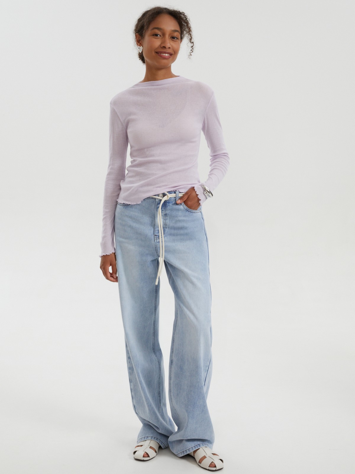 Трикотажный лонгслив из хлопка с воланами