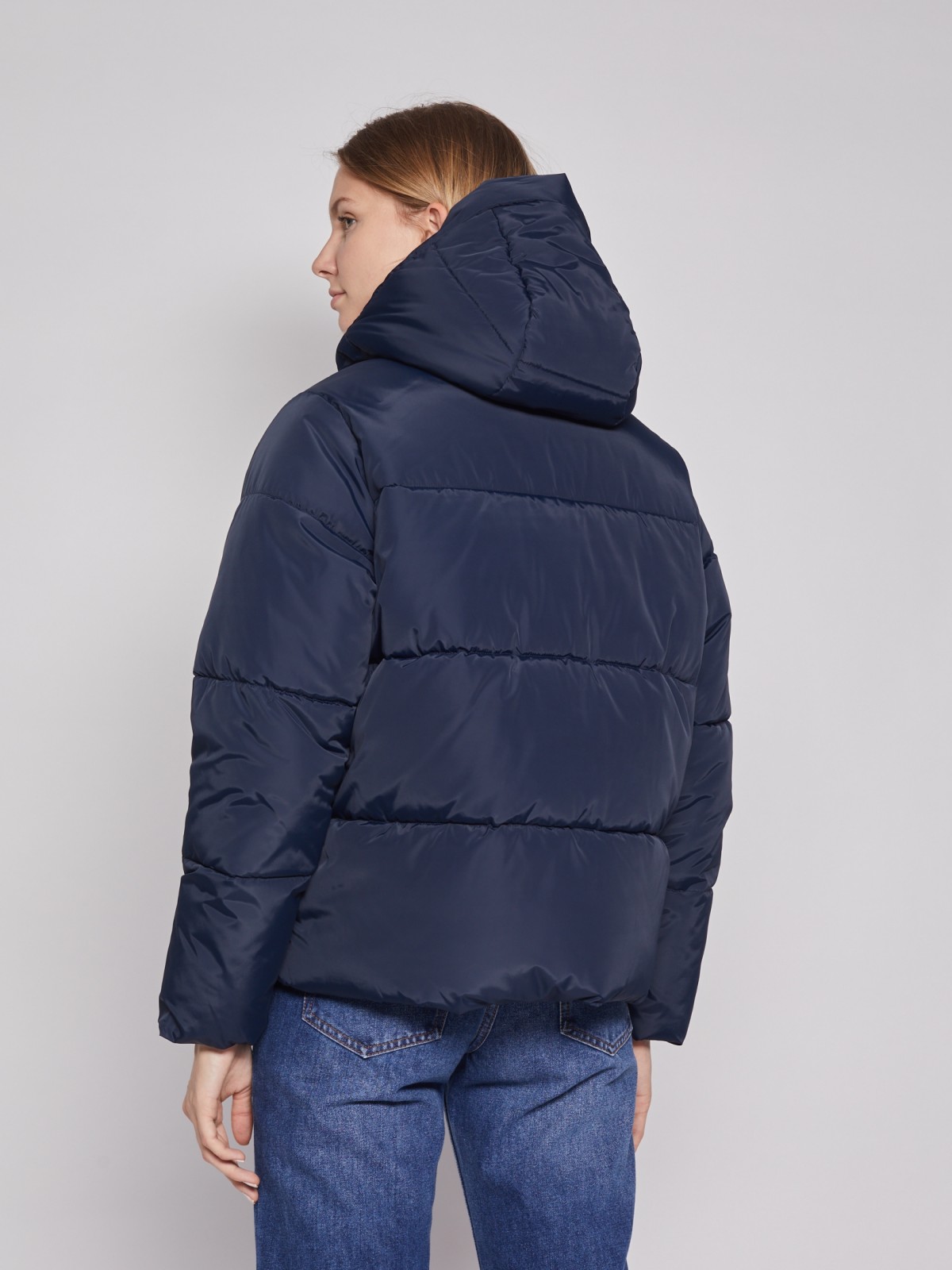 Утеплённая дутая куртка zolla 022125112134, цвет синий, размер XS - фото 5
