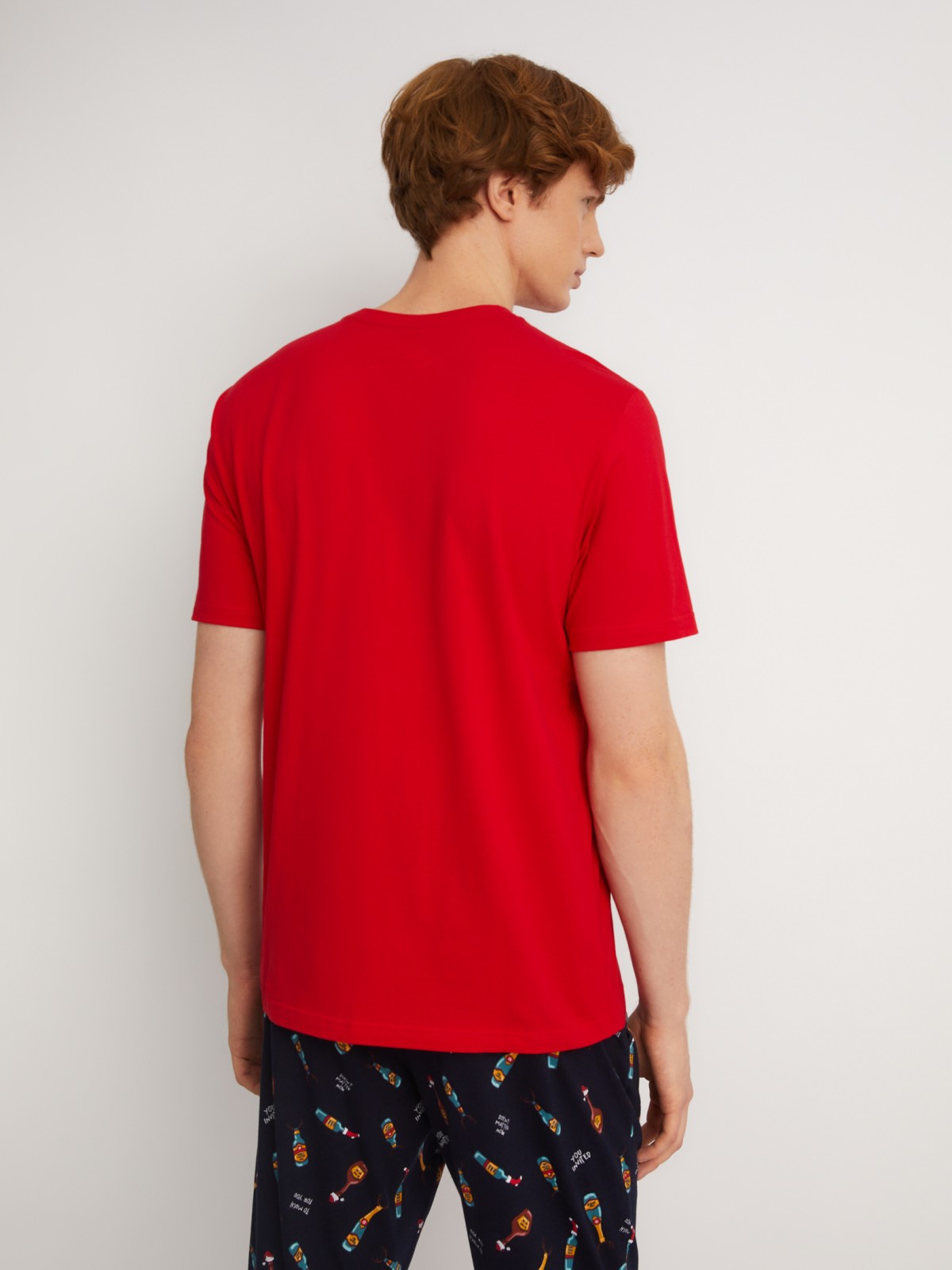 Домашний пижамный комплект новогодний (футболка и штаны) zolla 613458759051, цвет красный, размер S - фото 3