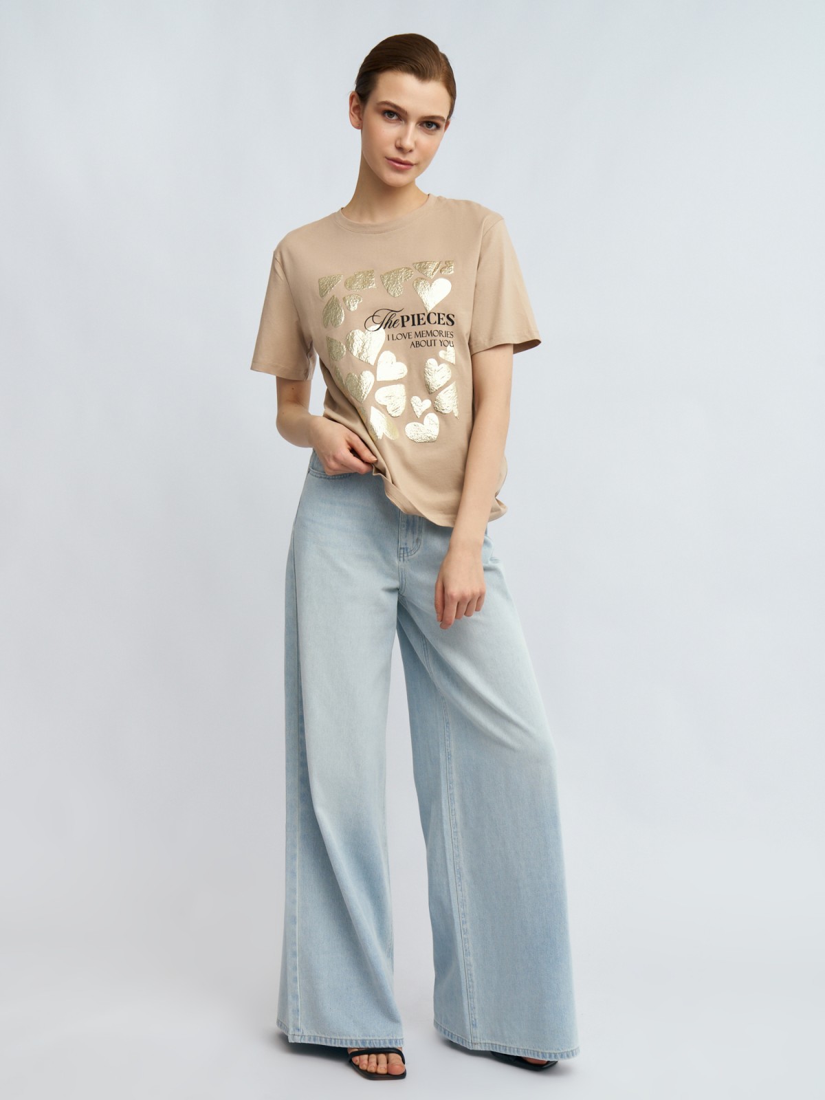 Футболка из хлопка с принтом в сердечко