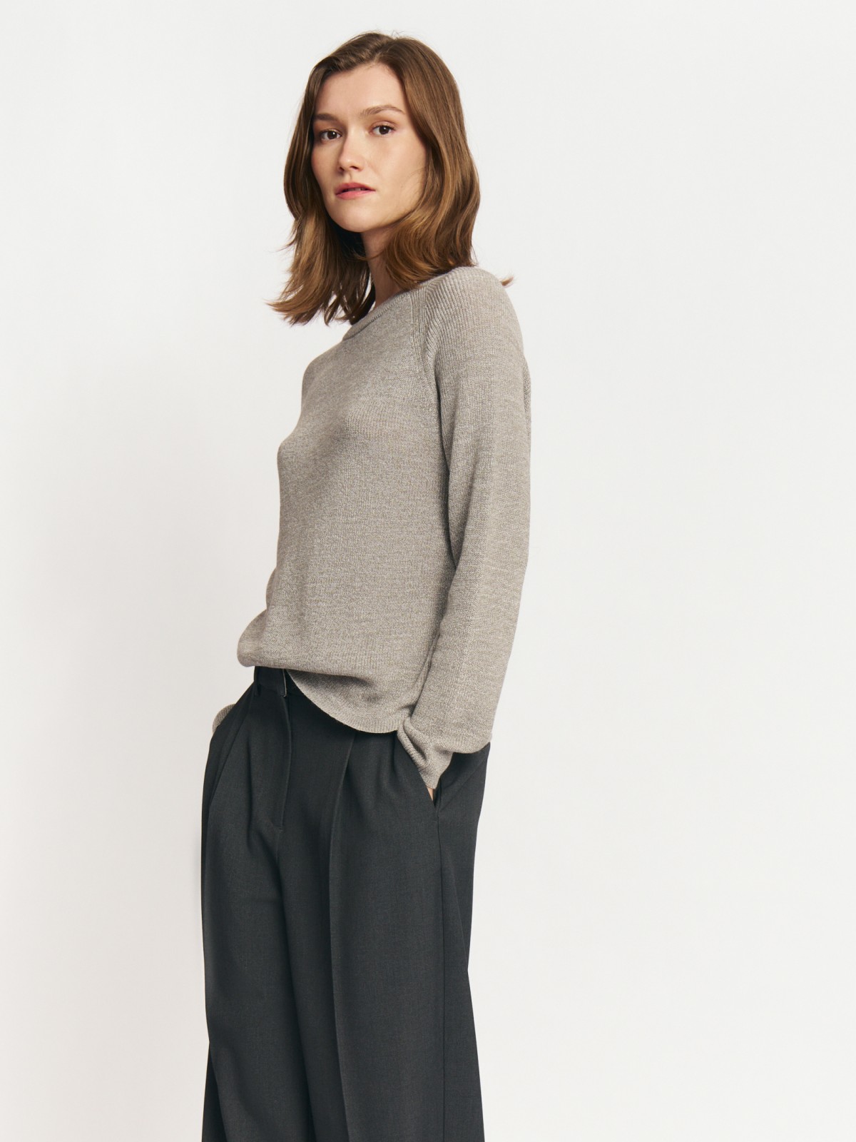 Вязаный джемпер из акрила с длинным рукавом