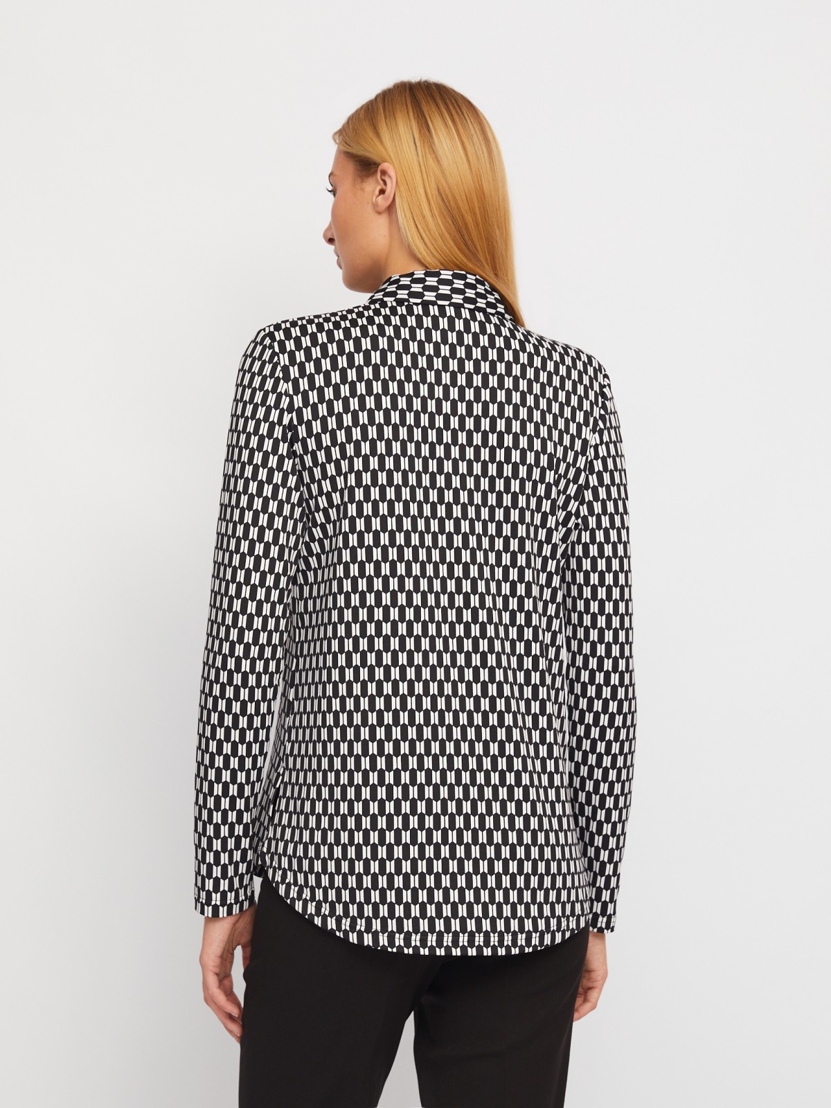 Рубашка из принтованного трикотажа с длинным рукавом zolla 024111159163, цвет черный, размер XS - фото 6