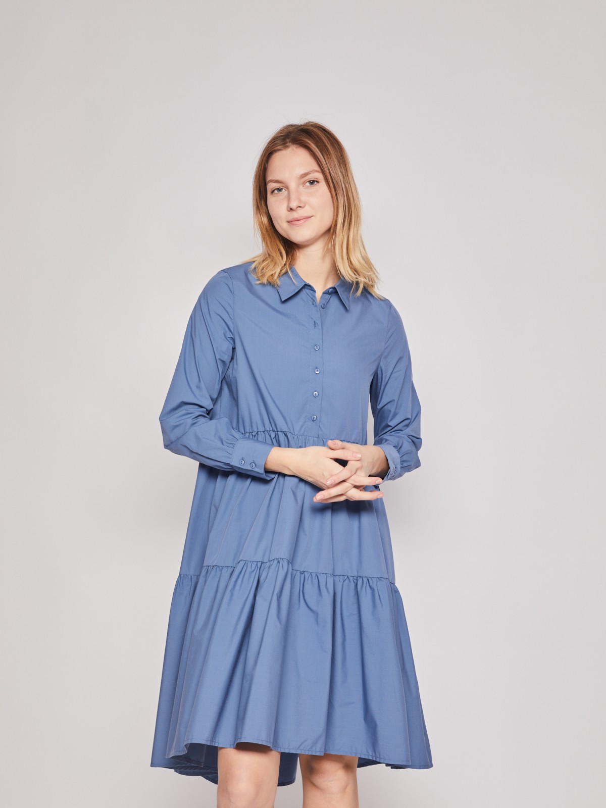 Ярусное платье-рубашка zolla 022138291223, цвет голубой, размер XS - фото 3